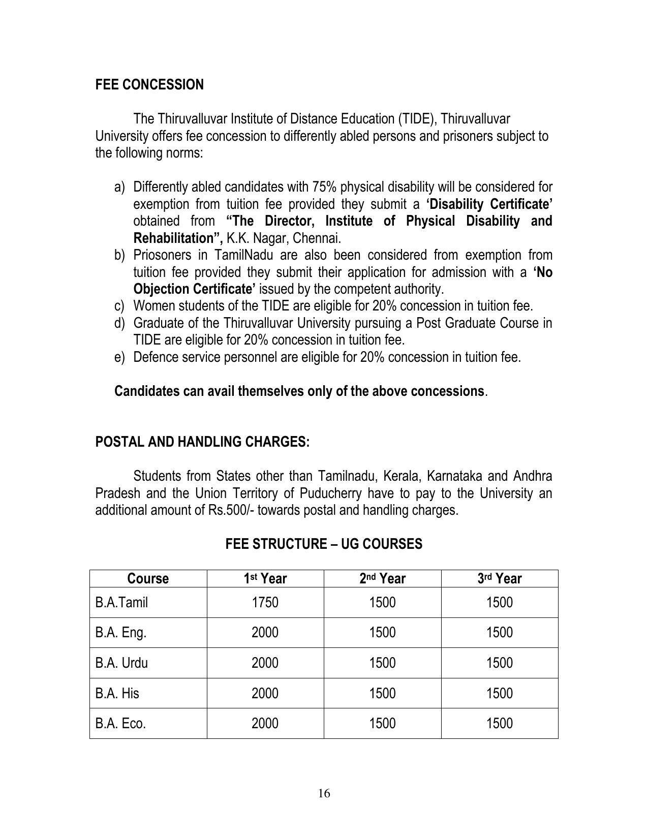 Thiruvalluvar University, Vellore Tide Prospectus 2021-22 - Page 16