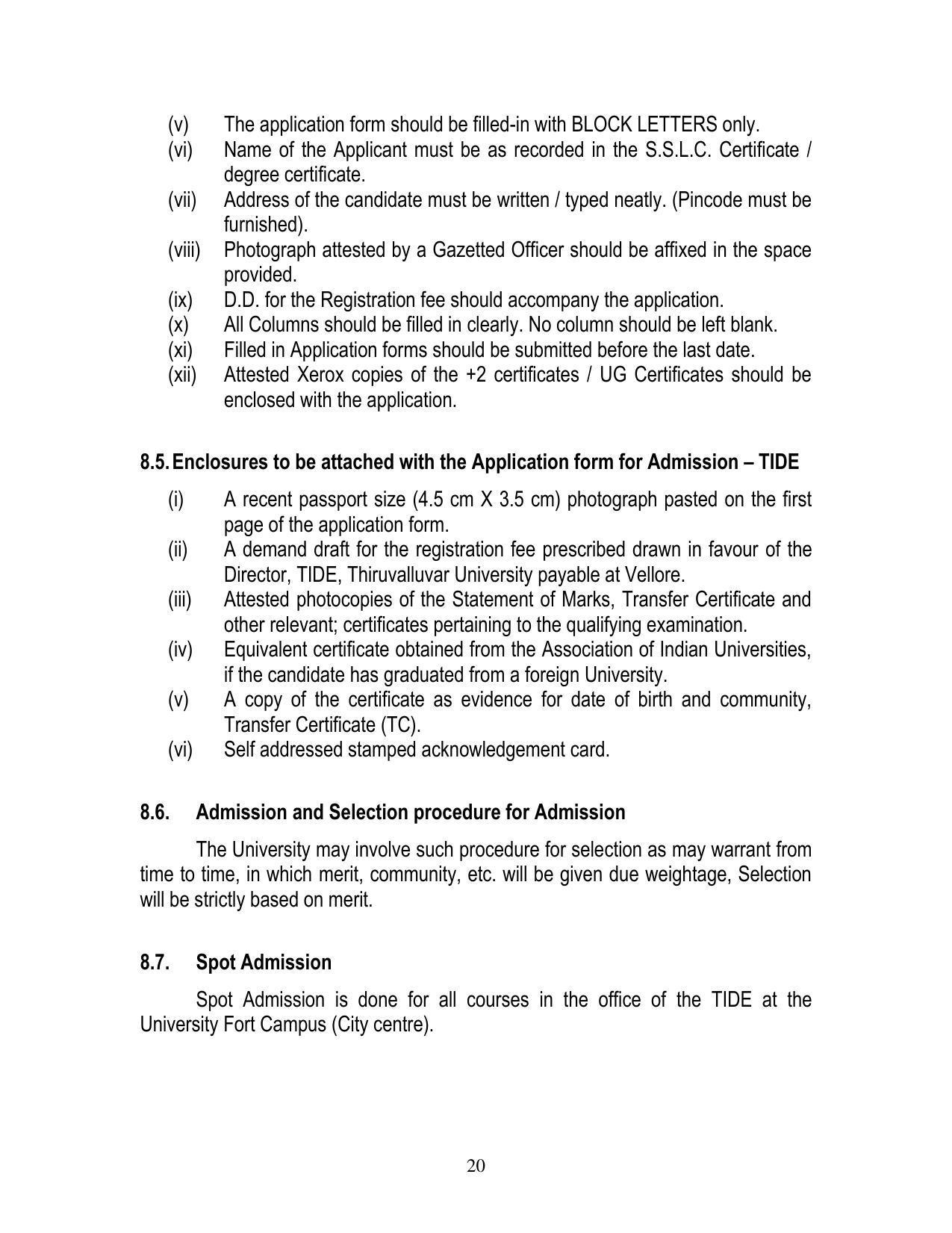 Thiruvalluvar University, Vellore Tide Prospectus 2021-22 - Page 20
