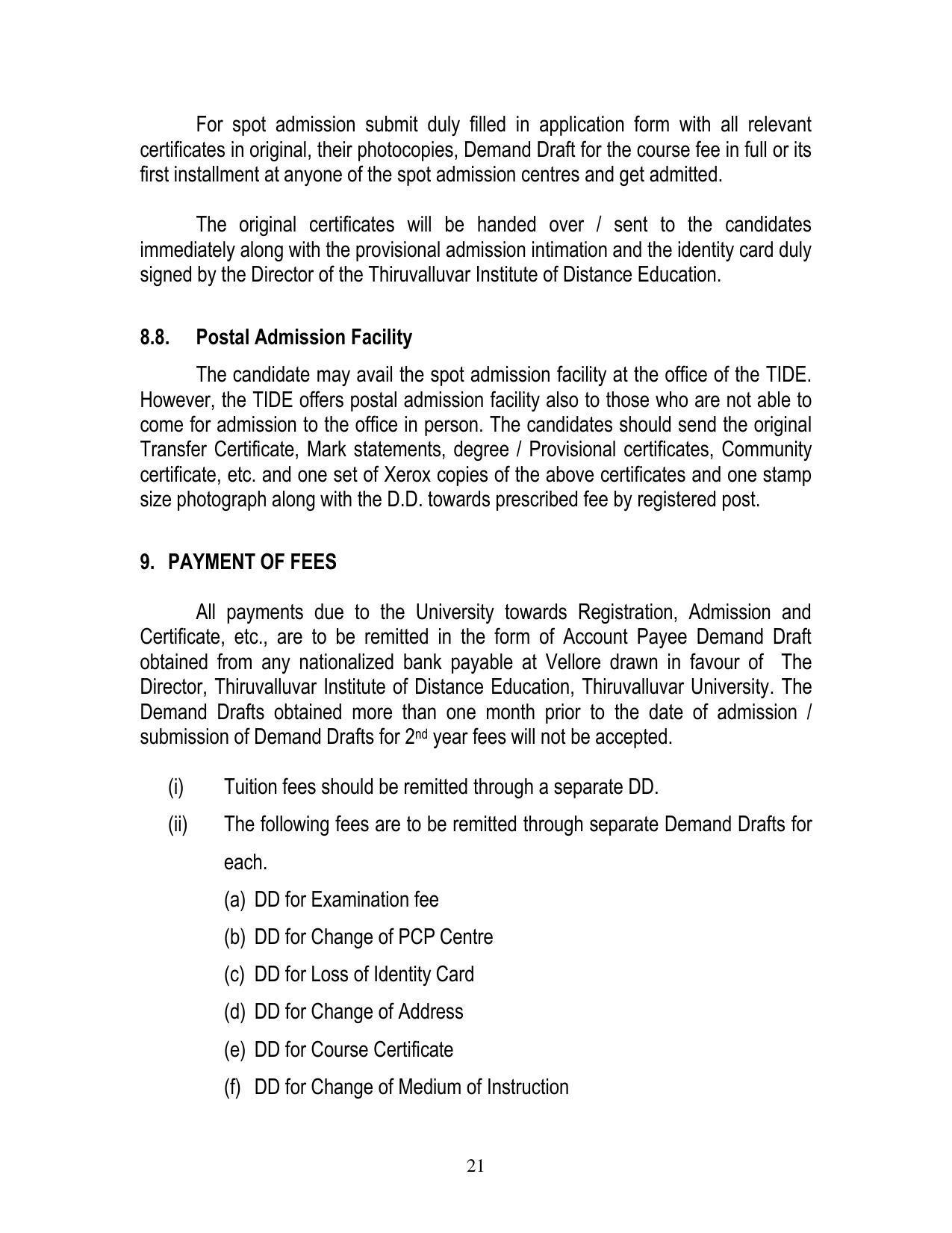 Thiruvalluvar University, Vellore Tide Prospectus 2021-22 - Page 21