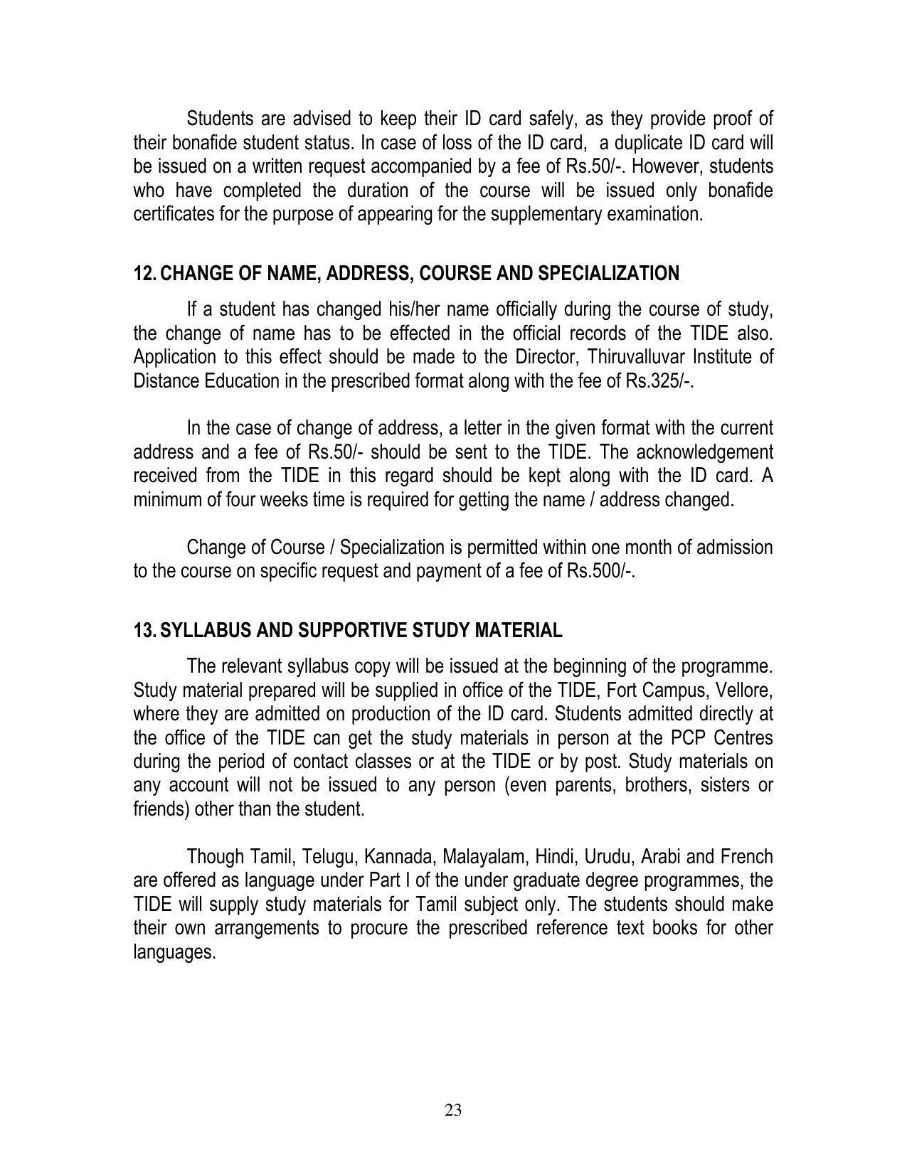 Thiruvalluvar University, Vellore Tide Prospectus 2021-22 - Page 23