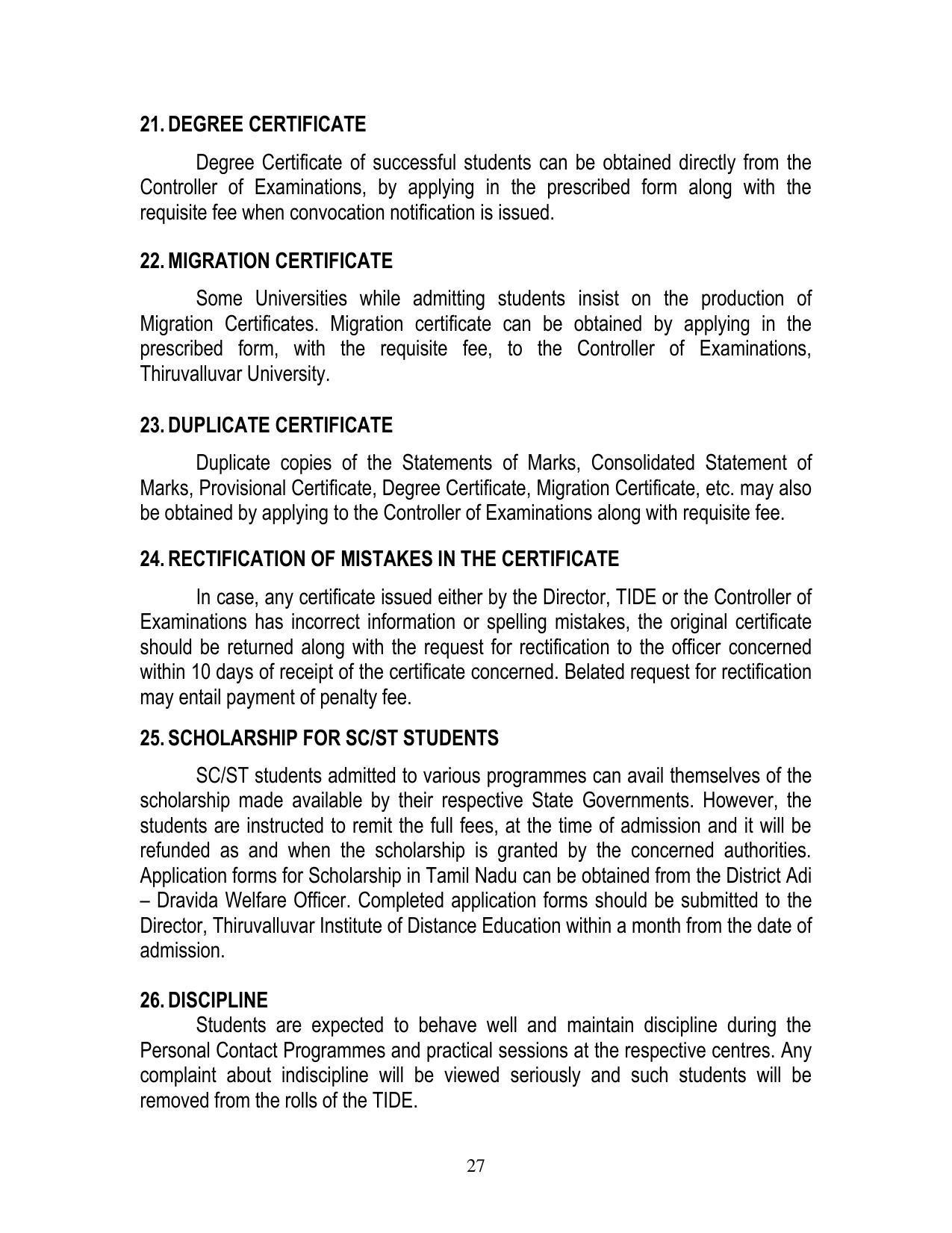 Thiruvalluvar University, Vellore Tide Prospectus 2021-22 - Page 27