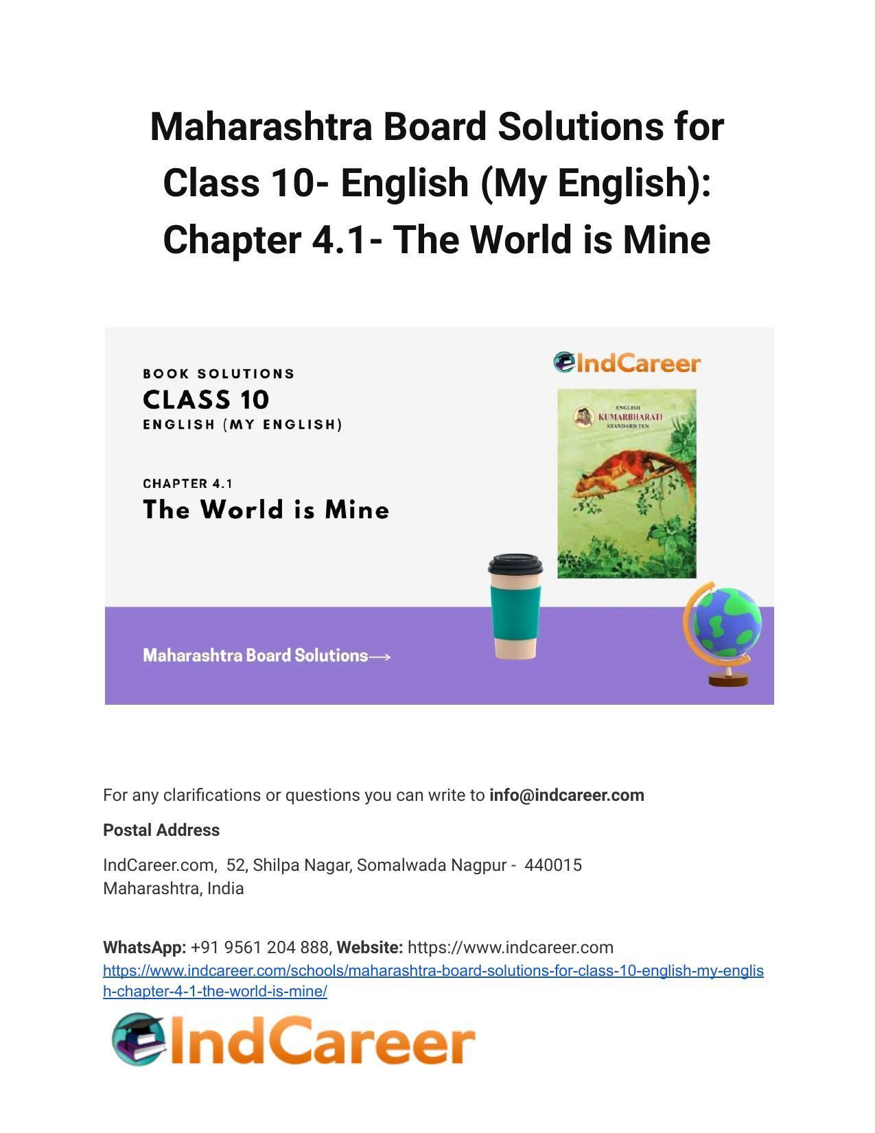 Maharashtra Board Solutions for Class 10- English (My English): Chapter 4.1- The World is Mine - Page 1