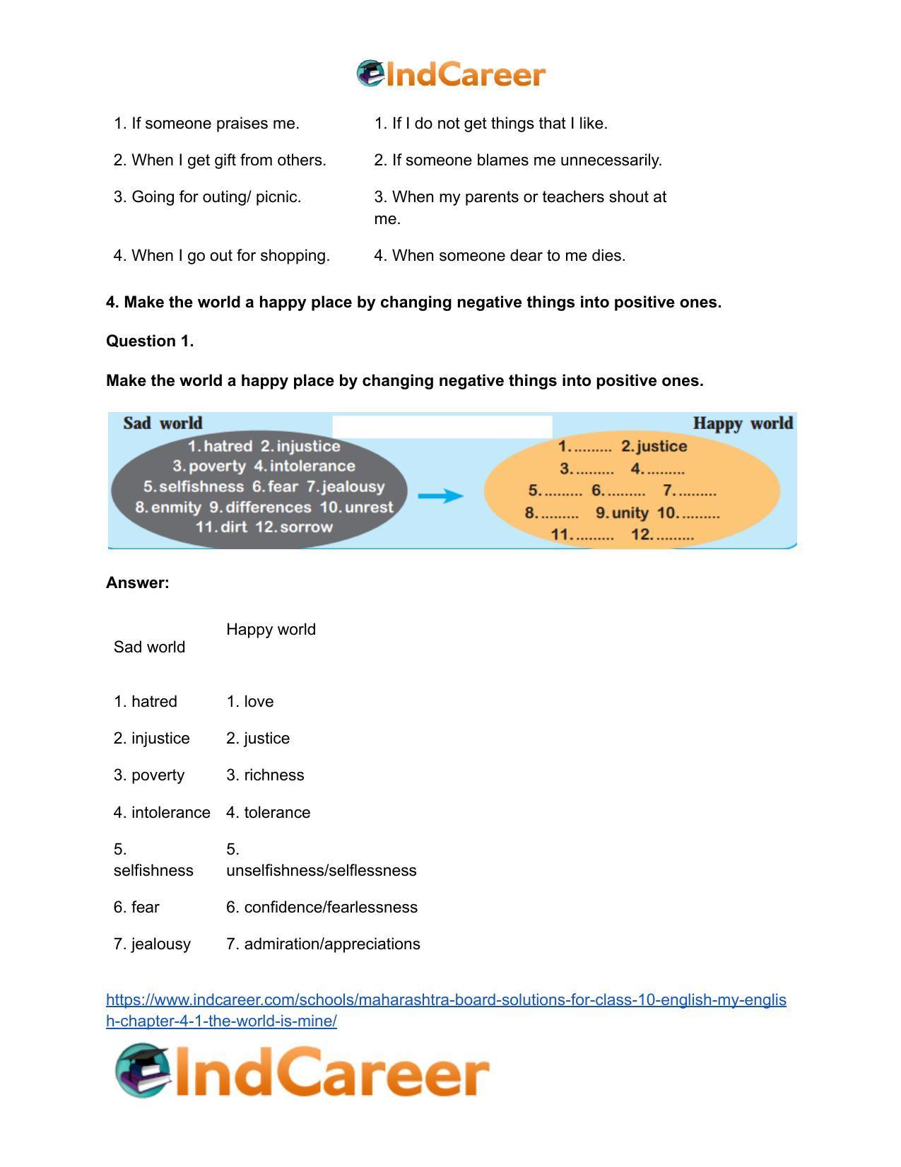 Maharashtra Board Solutions for Class 10- English (My English): Chapter 4.1- The World is Mine - Page 5