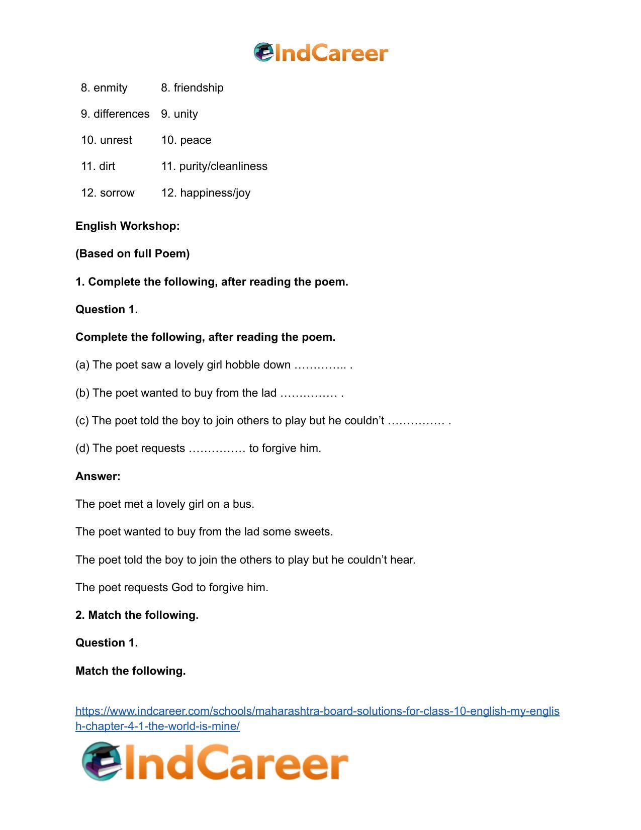Maharashtra Board Solutions for Class 10- English (My English): Chapter 4.1- The World is Mine - Page 6