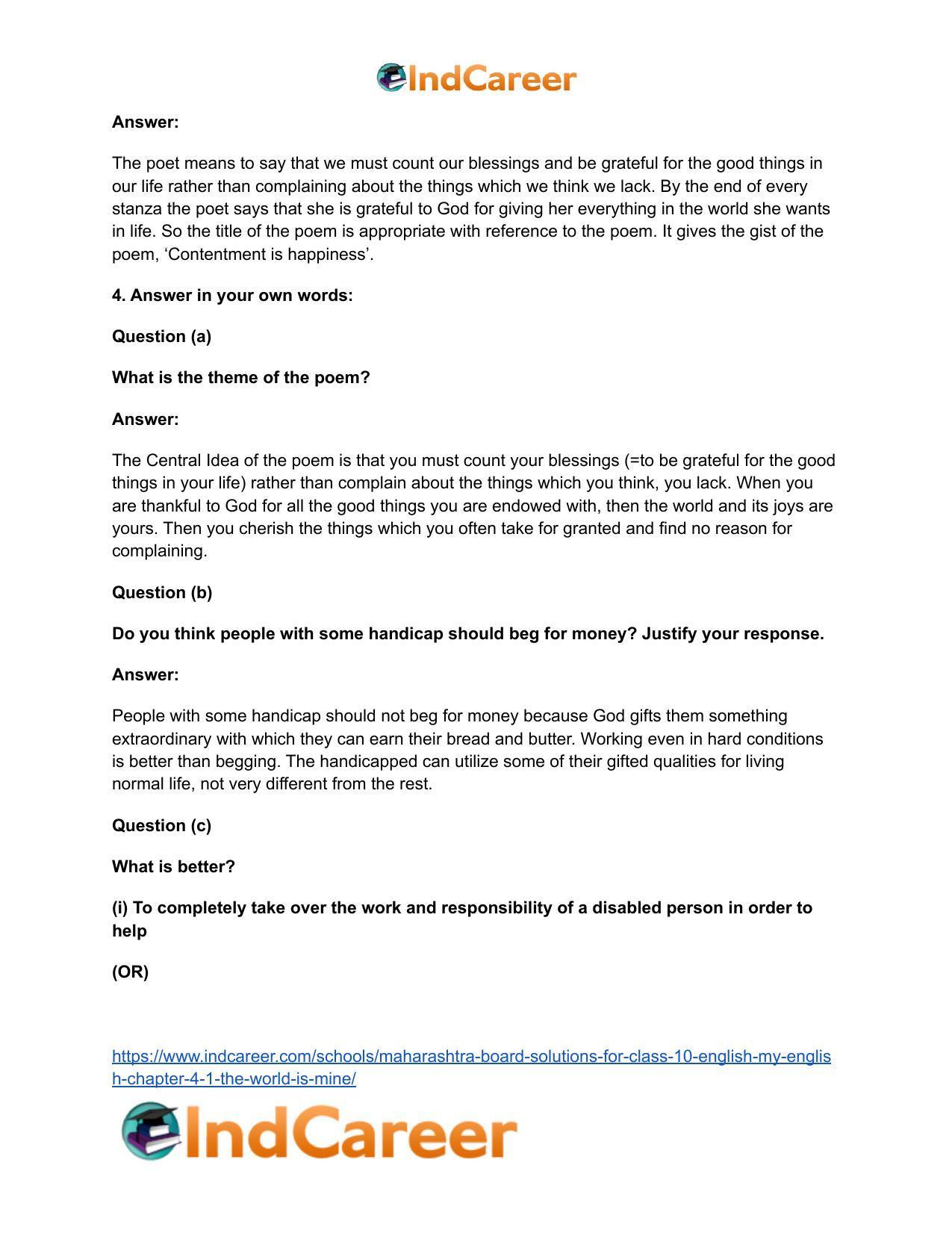 Maharashtra Board Solutions for Class 10- English (My English): Chapter 4.1- The World is Mine - Page 8