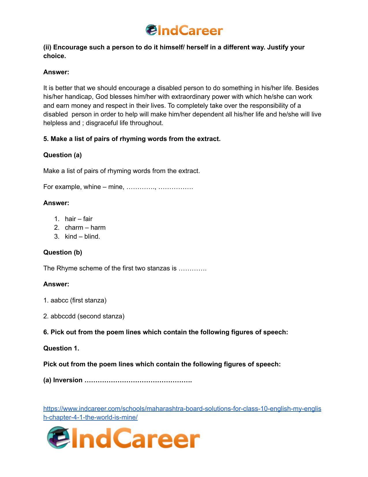 Maharashtra Board Solutions for Class 10- English (My English): Chapter 4.1- The World is Mine - Page 9