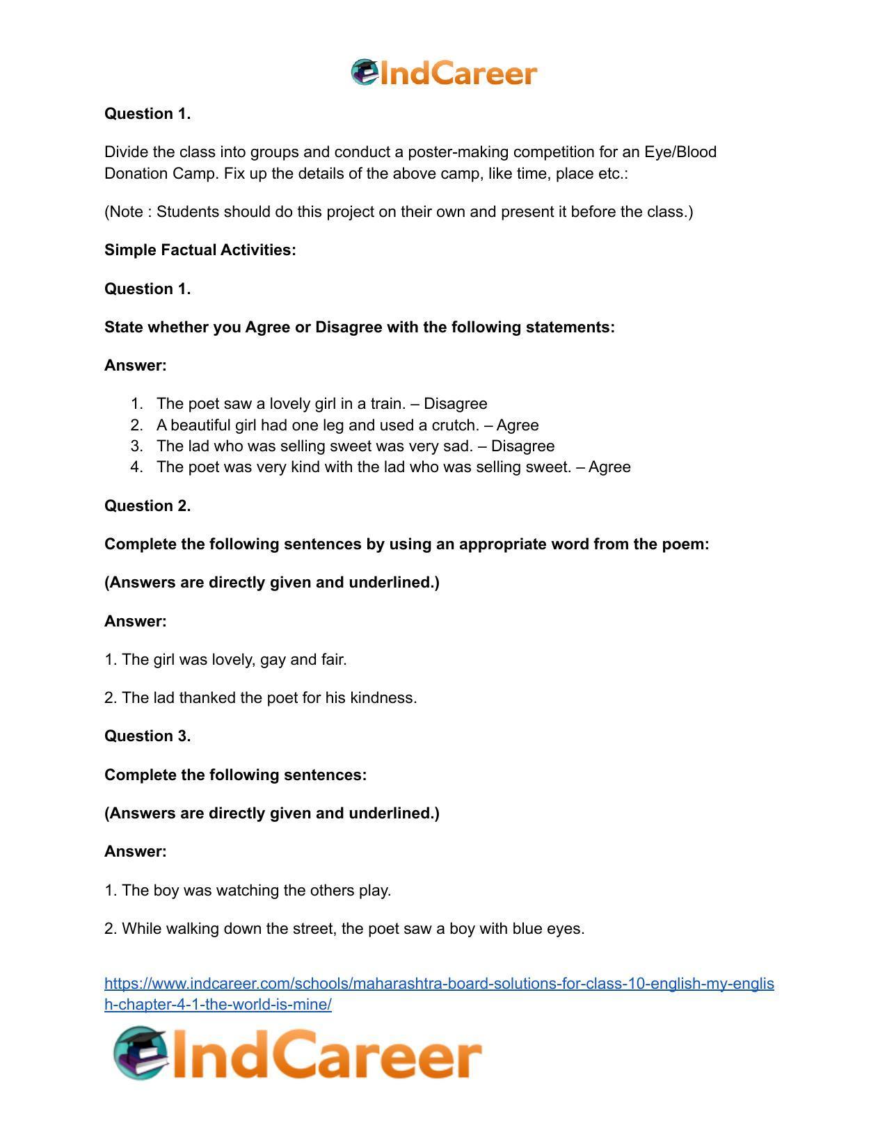 Maharashtra Board Solutions for Class 10- English (My English): Chapter 4.1- The World is Mine - Page 16