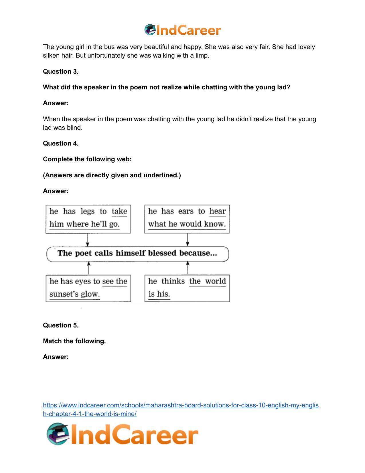 Maharashtra Board Solutions for Class 10- English (My English): Chapter 4.1- The World is Mine - Page 18