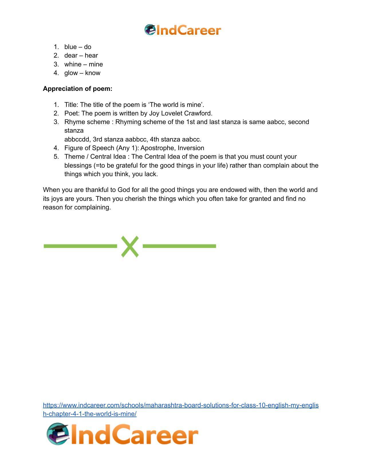 Maharashtra Board Solutions for Class 10- English (My English): Chapter 4.1- The World is Mine - Page 20