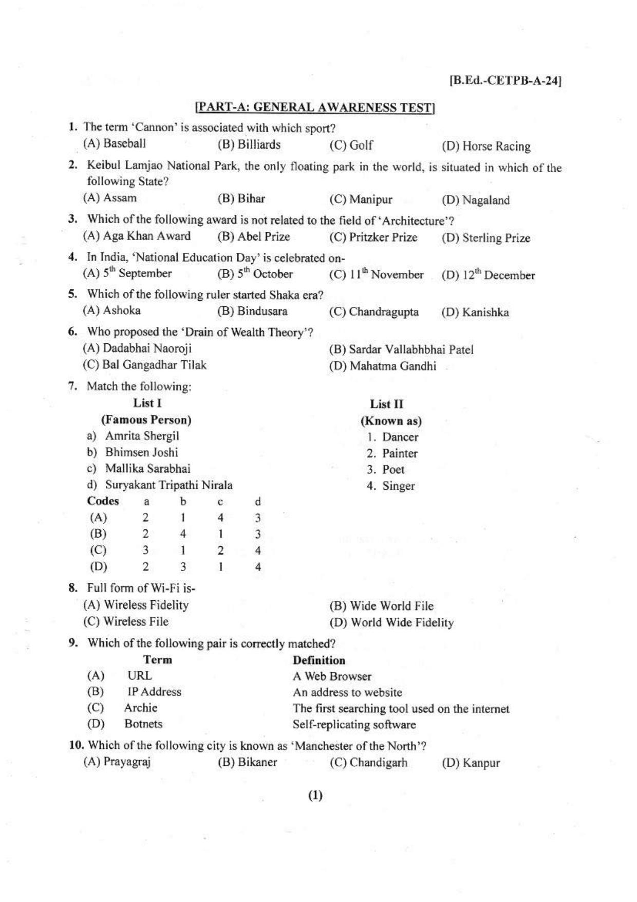 Punjab B.Ed 2024 Question Paper - Page 2