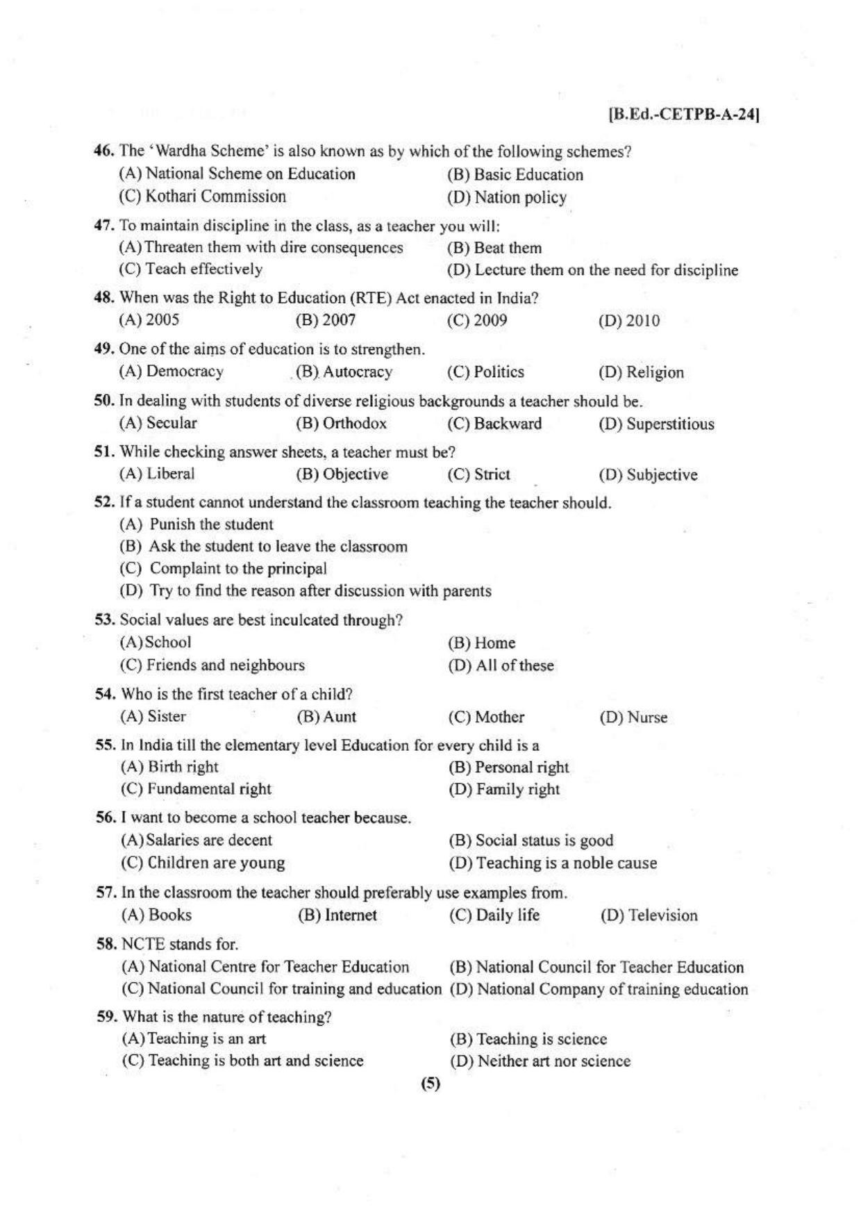 Punjab B.Ed 2024 Question Paper - Page 6