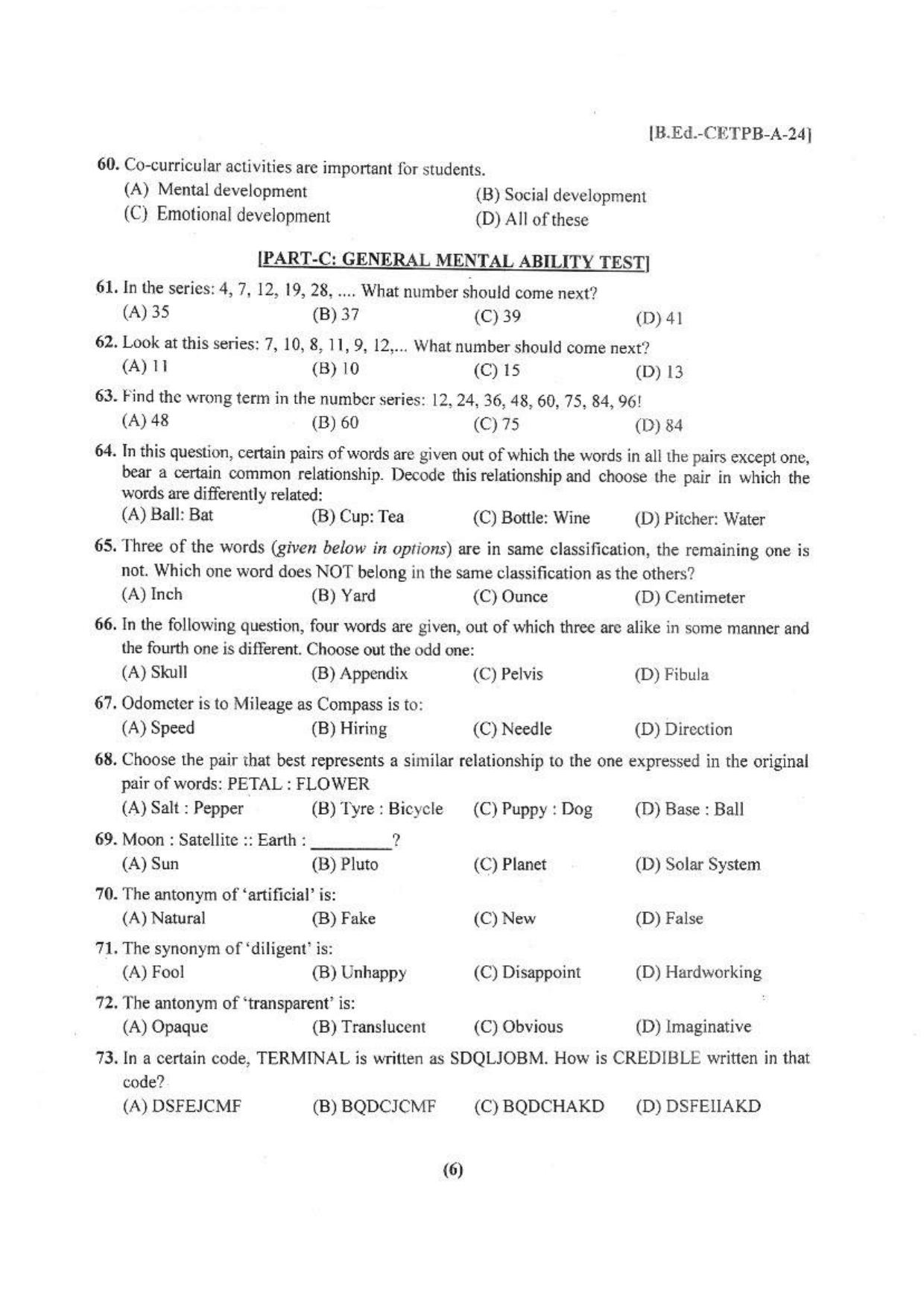 Punjab B.Ed 2024 Question Paper - Page 7