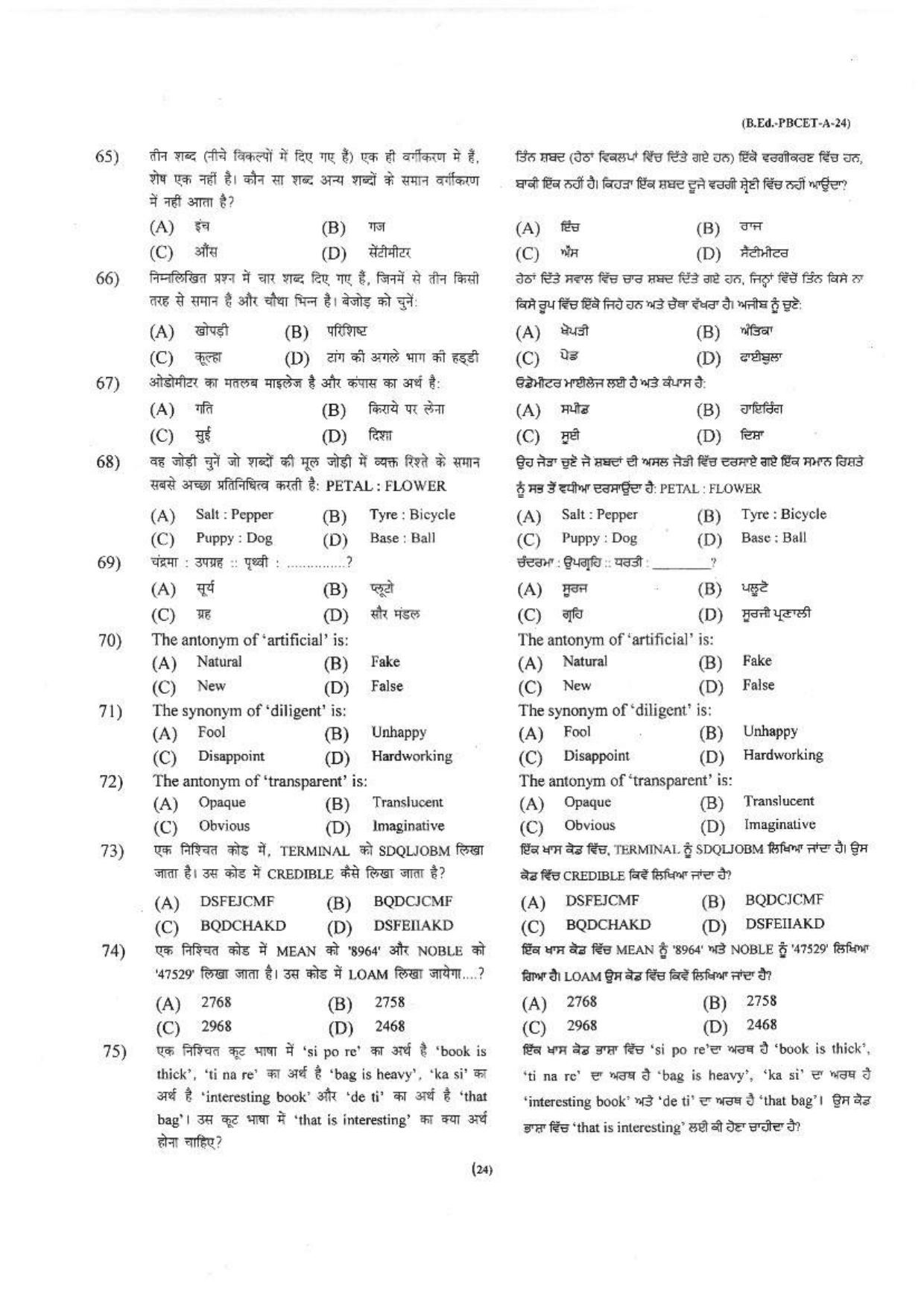 Punjab B.Ed 2024 Question Paper - Page 25