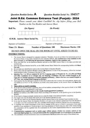 Punjab B.Ed 2024 Question Paper