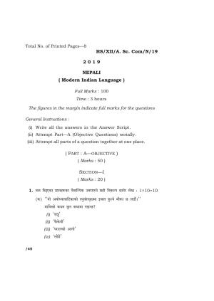 Meghalaya Board (MBOSE) Class 12 NEPALI 2019 Question Paper