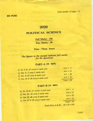 Assam HS 2nd Year Political Science 2020 Question Paper