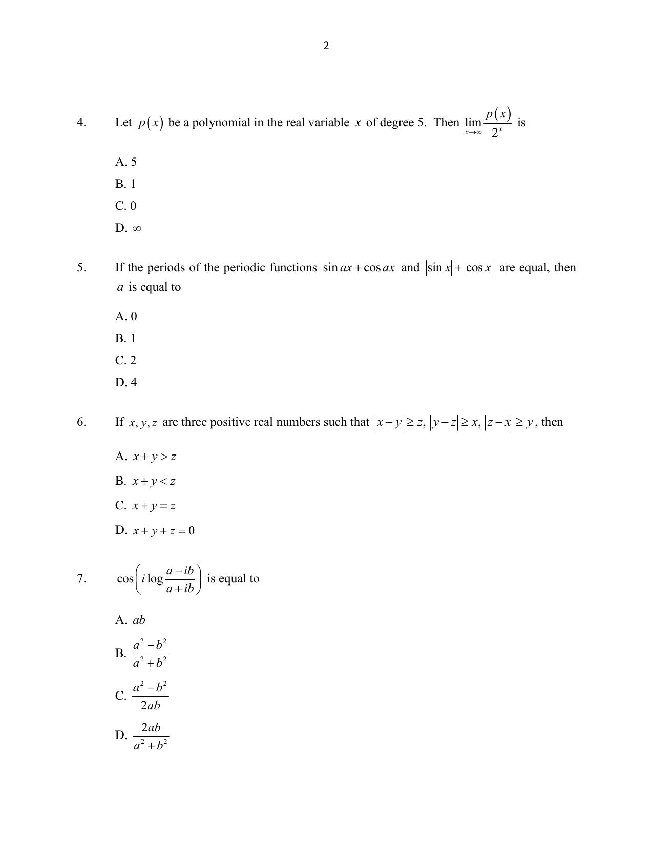 CUSAT CAT 2016 Mathematics, Physics, Chemistry 1 Question Paper - Page 2