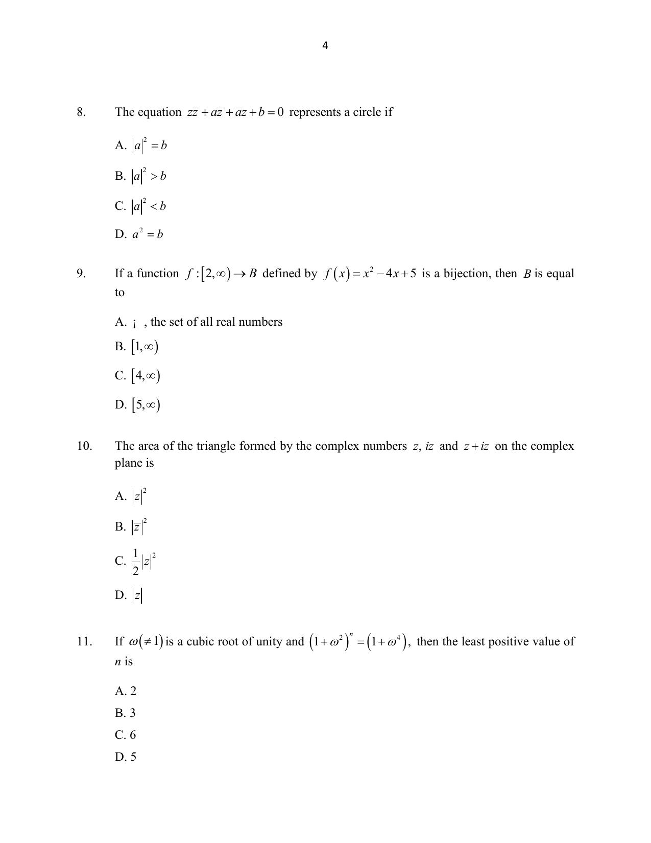 CUSAT CAT 2016 Mathematics, Physics, Chemistry 1 Question Paper - Page 4