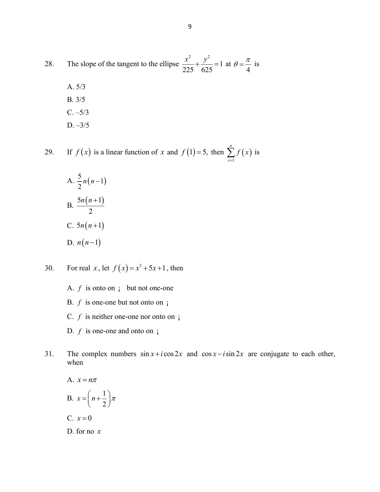 CUSAT CAT 2016 Mathematics, Physics, Chemistry 1 Question Paper - Page 9
