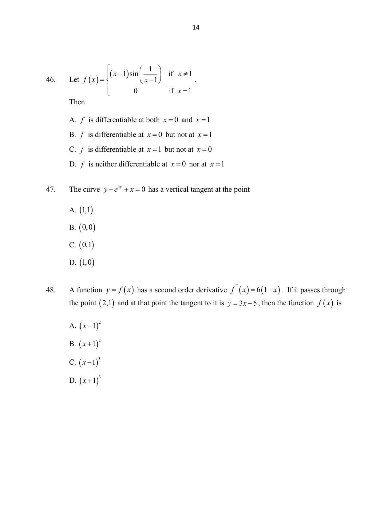 CUSAT CAT 2016 Mathematics, Physics, Chemistry 1 Question Paper - Page 14