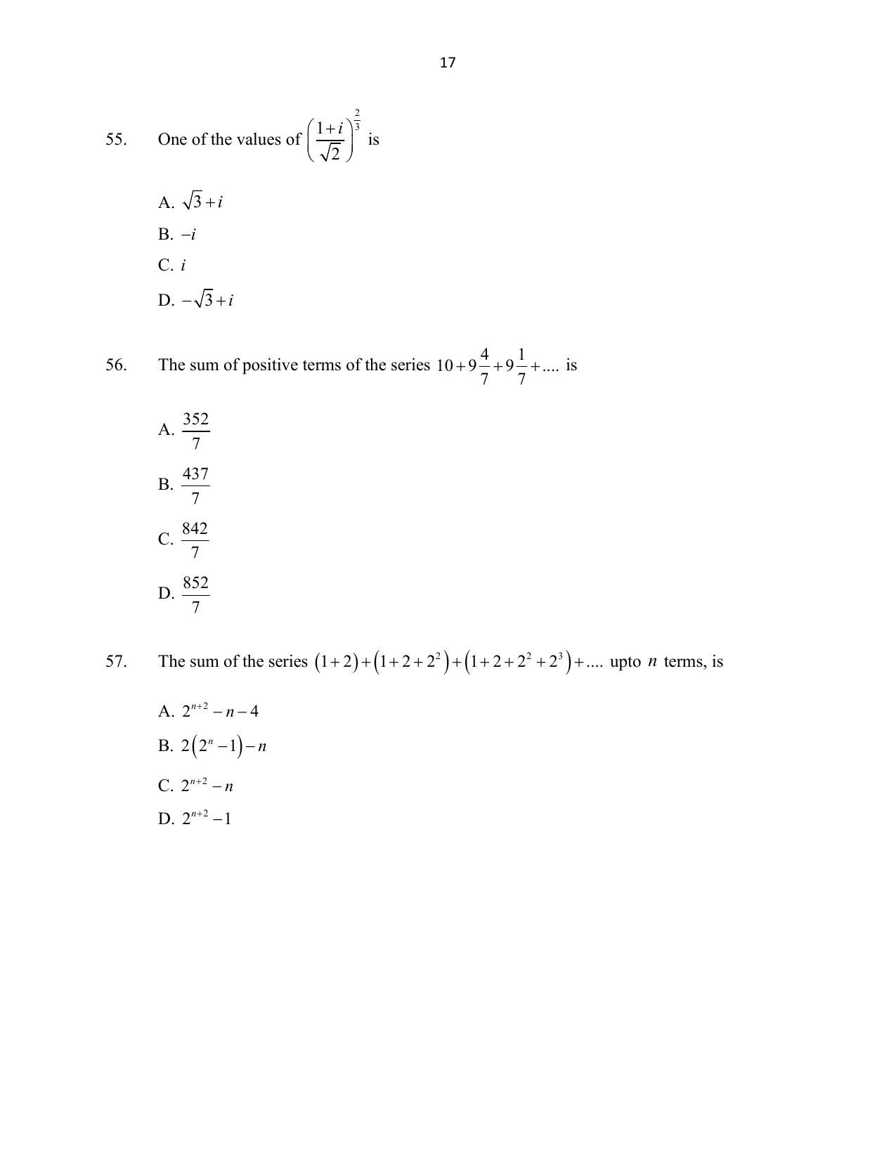 CUSAT CAT 2016 Mathematics, Physics, Chemistry 1 Question Paper - Page 17