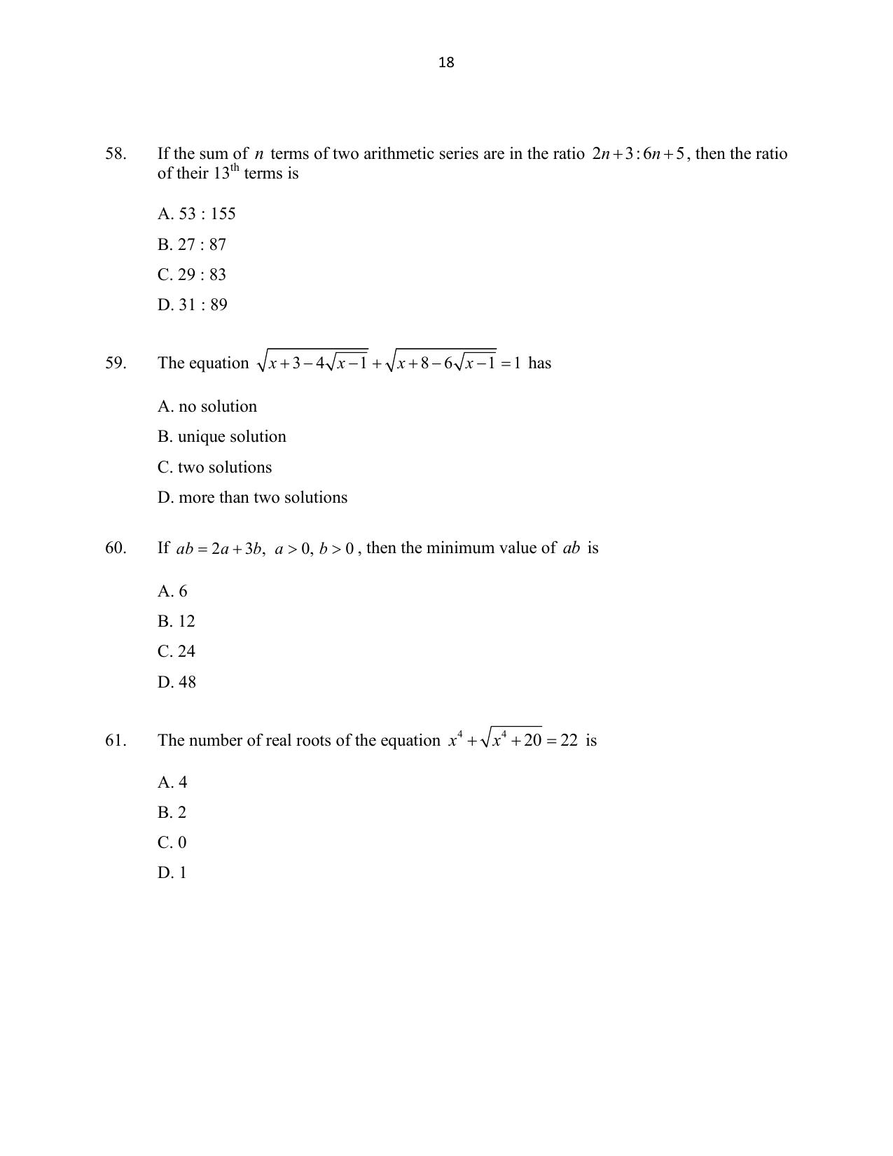 CUSAT CAT 2016 Mathematics, Physics, Chemistry 1 Question Paper - Page 18