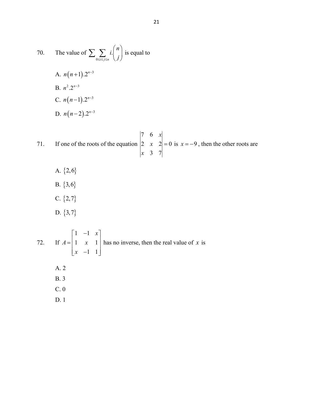 CUSAT CAT 2016 Mathematics, Physics, Chemistry 1 Question Paper - Page 21