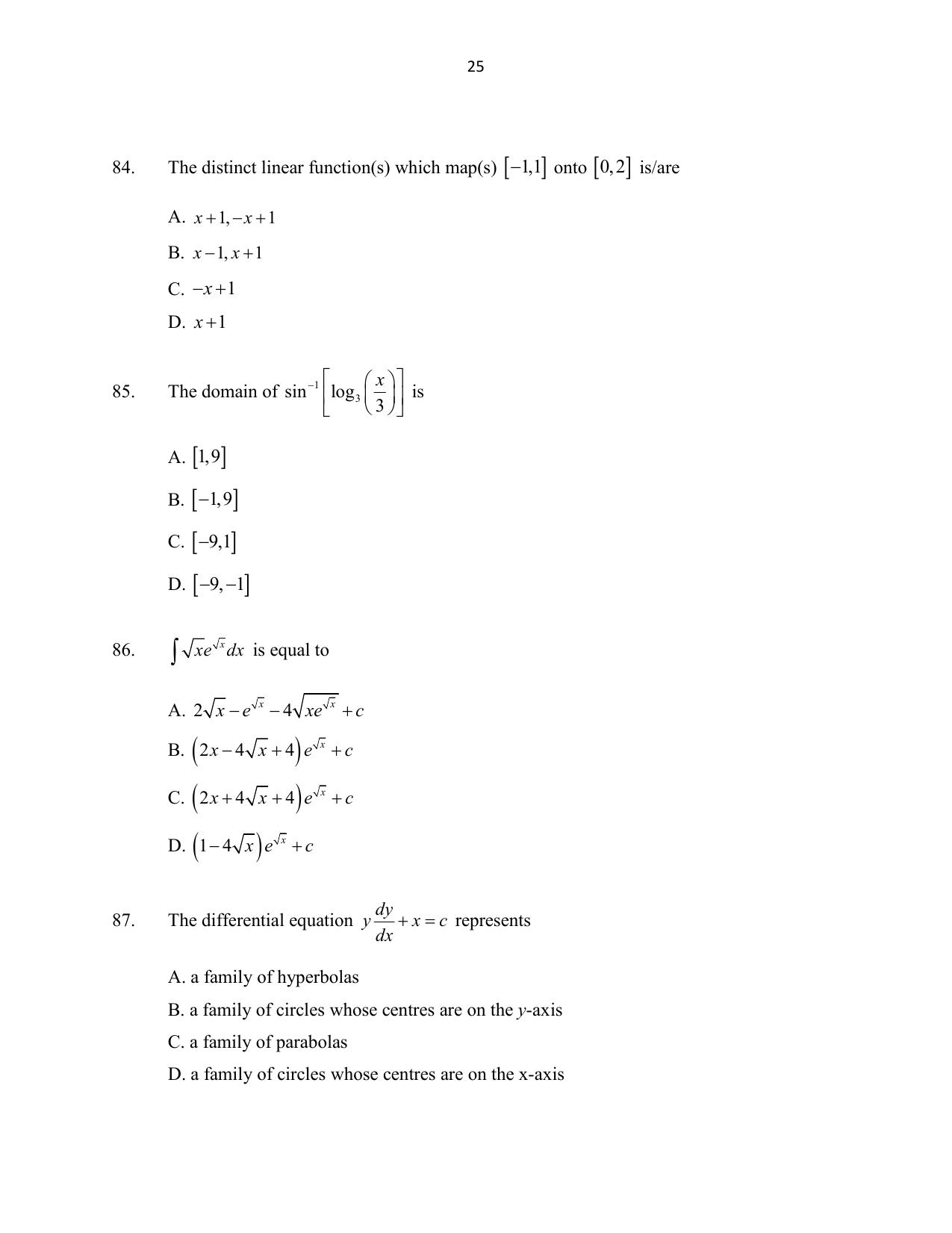 CUSAT CAT 2016 Mathematics, Physics, Chemistry 1 Question Paper - Page 25