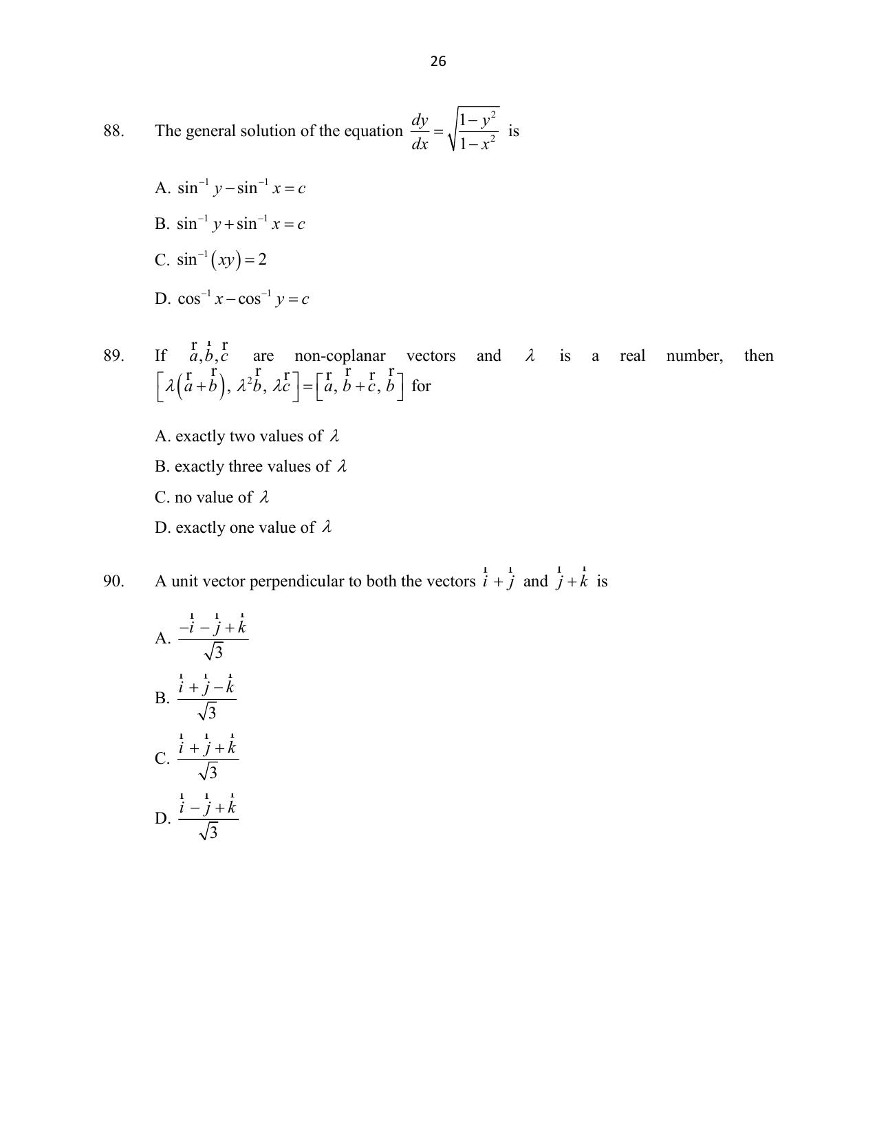 CUSAT CAT 2016 Mathematics, Physics, Chemistry 1 Question Paper - Page 26