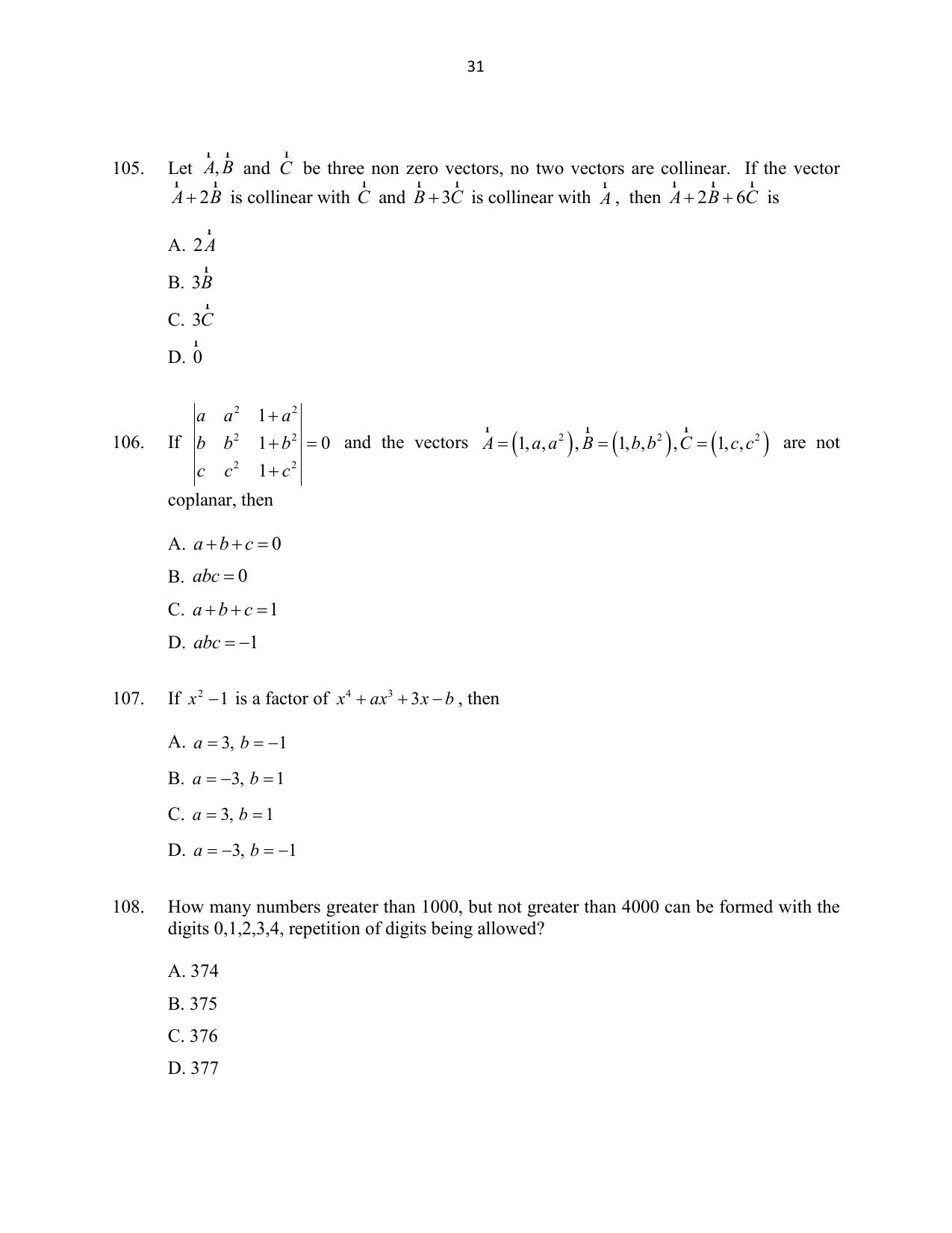 CUSAT CAT 2016 Mathematics, Physics, Chemistry 1 Question Paper - Page 31