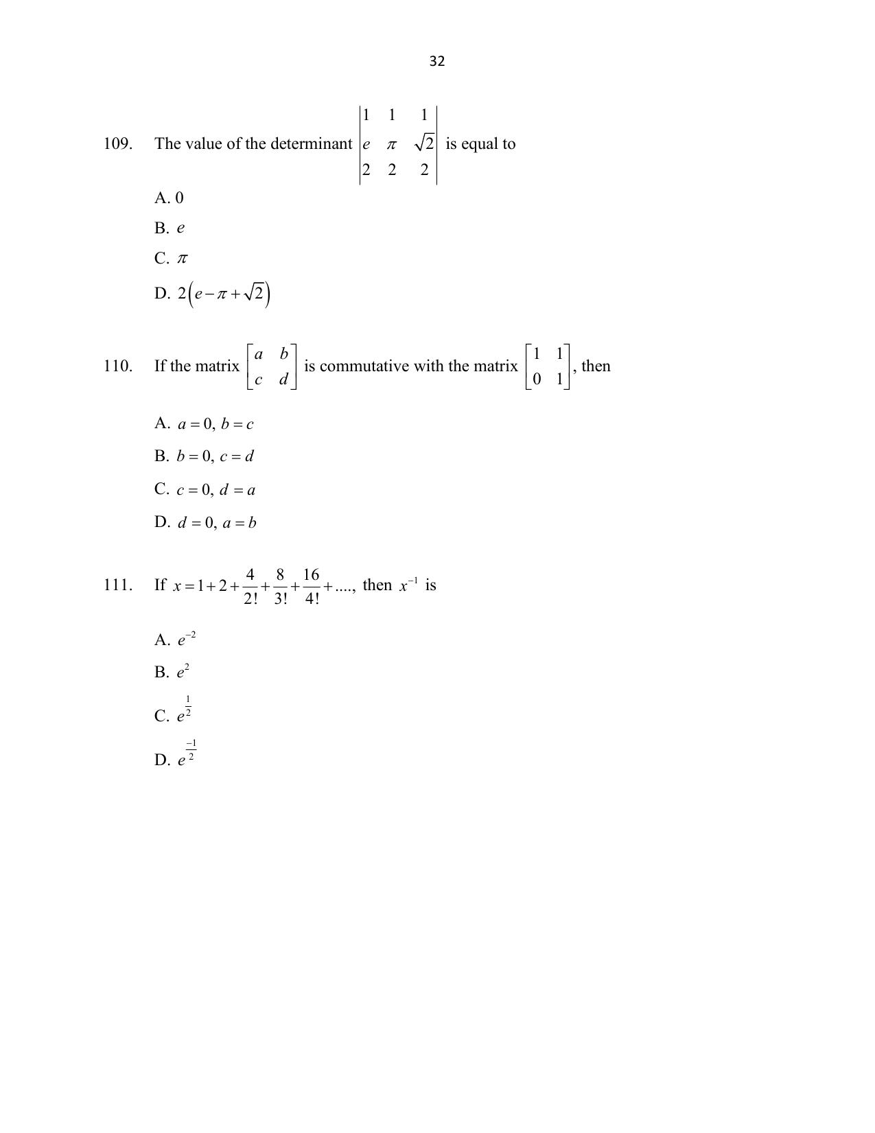 CUSAT CAT 2016 Mathematics, Physics, Chemistry 1 Question Paper - Page 32