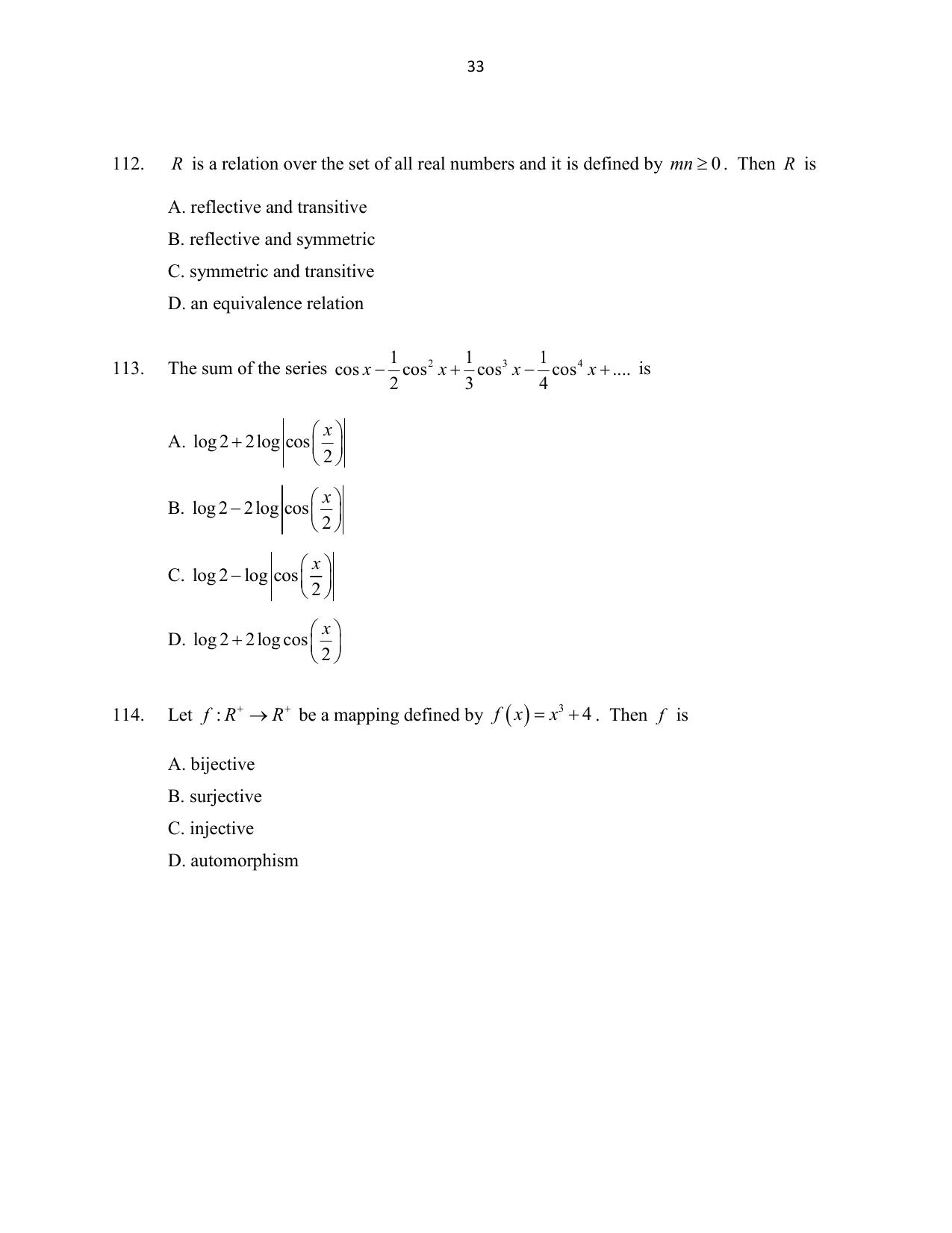 CUSAT CAT 2016 Mathematics, Physics, Chemistry 1 Question Paper - Page 33