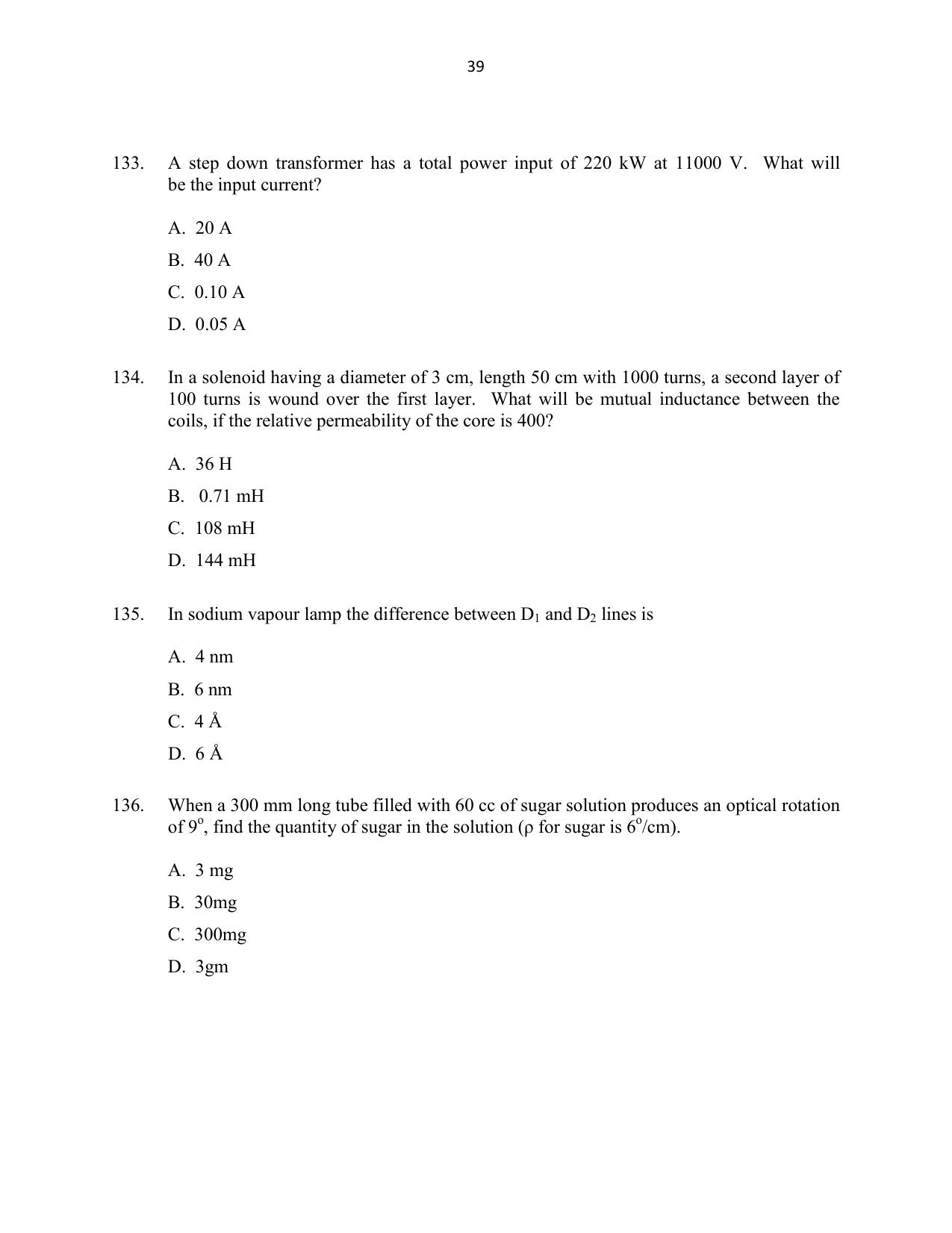 CUSAT CAT 2016 Mathematics, Physics, Chemistry 1 Question Paper - Page 39