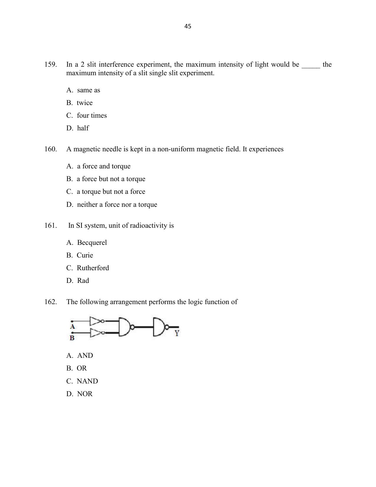 CUSAT CAT 2016 Mathematics, Physics, Chemistry 1 Question Paper - Page 45