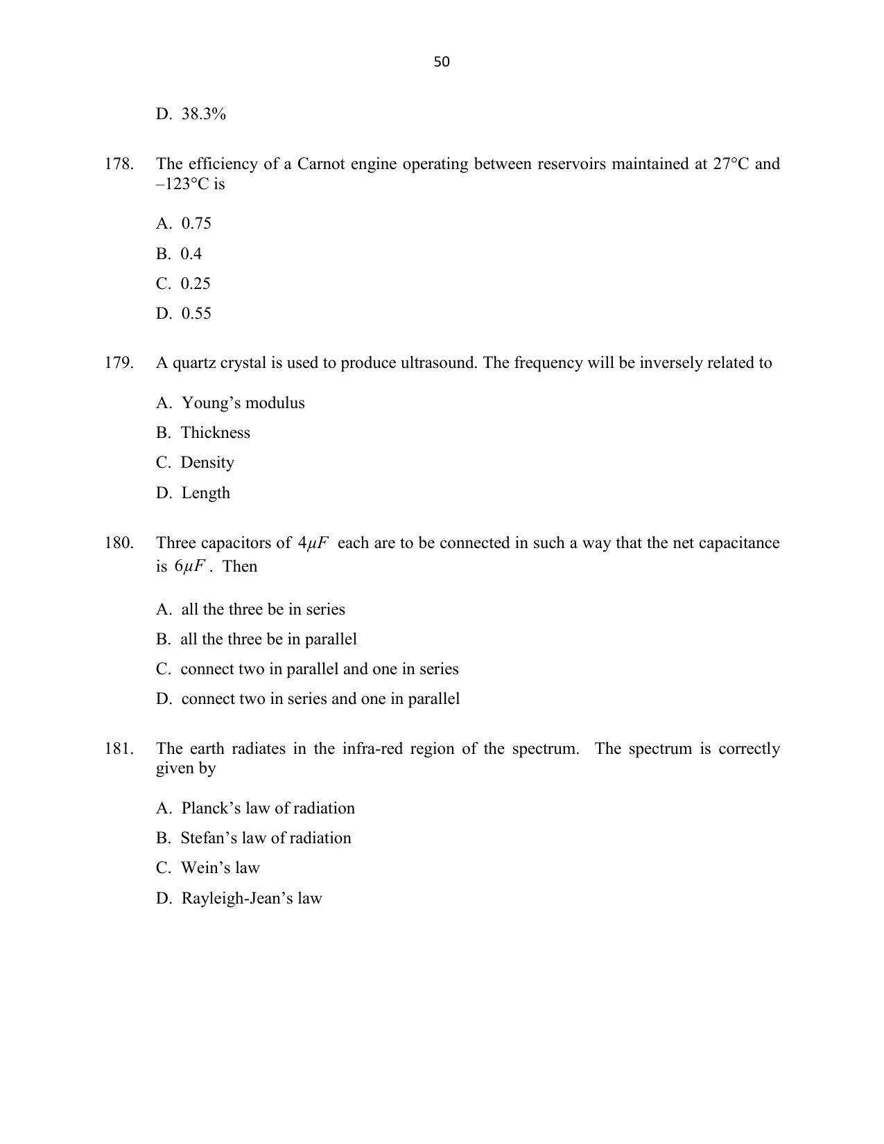 CUSAT CAT 2016 Mathematics, Physics, Chemistry 1 Question Paper - Page 50