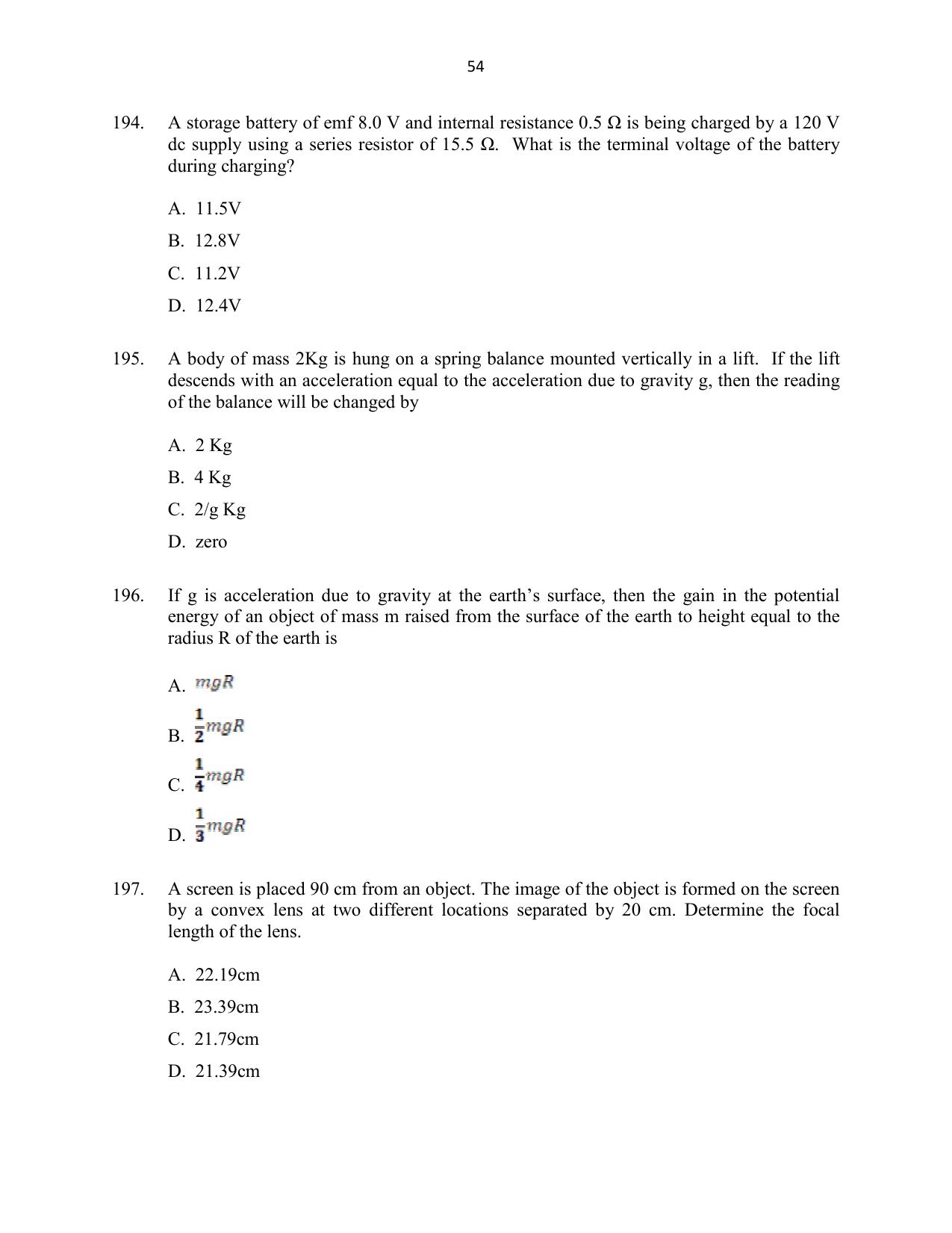CUSAT CAT 2016 Mathematics, Physics, Chemistry 1 Question Paper - Page 54