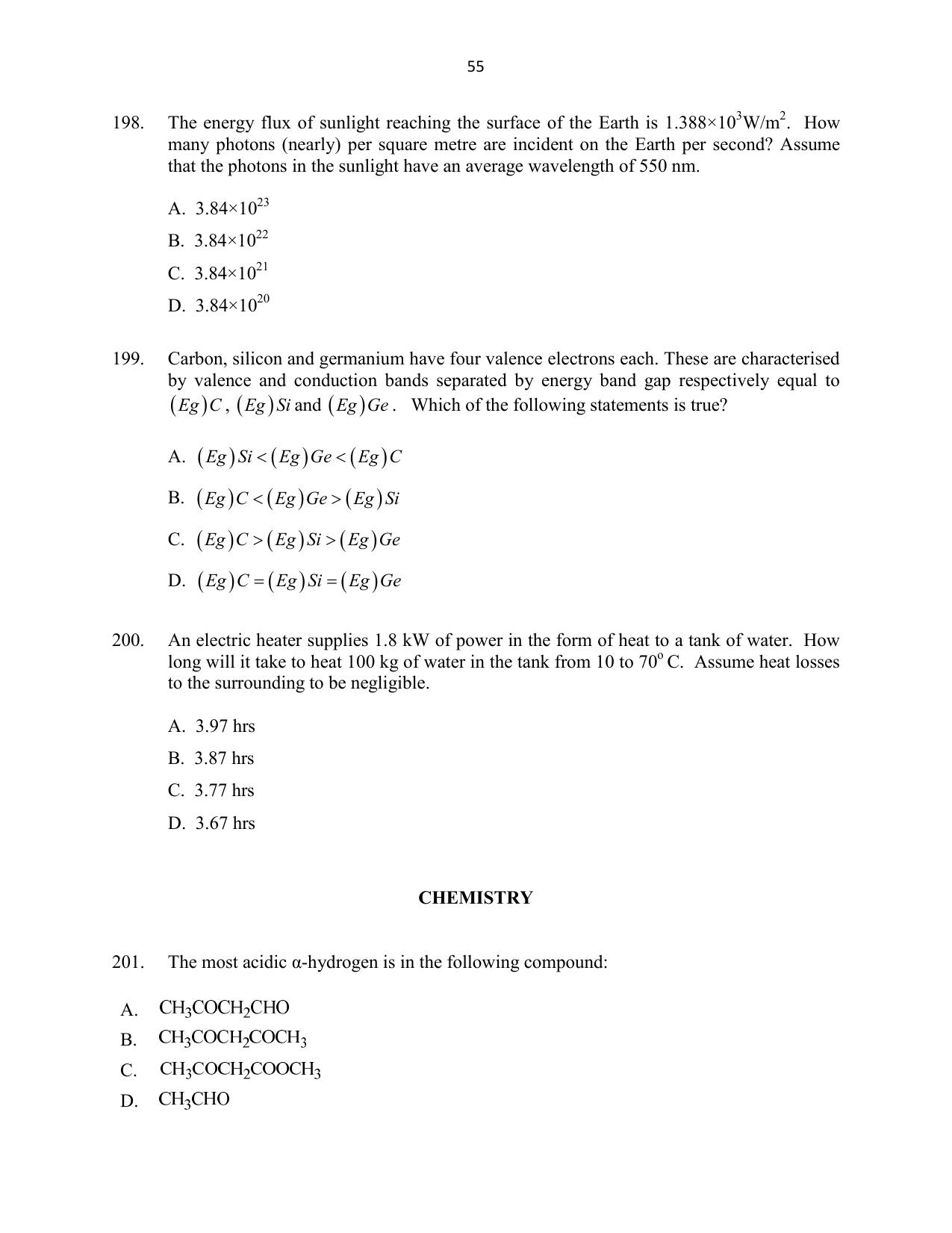 CUSAT CAT 2016 Mathematics, Physics, Chemistry 1 Question Paper - Page 55