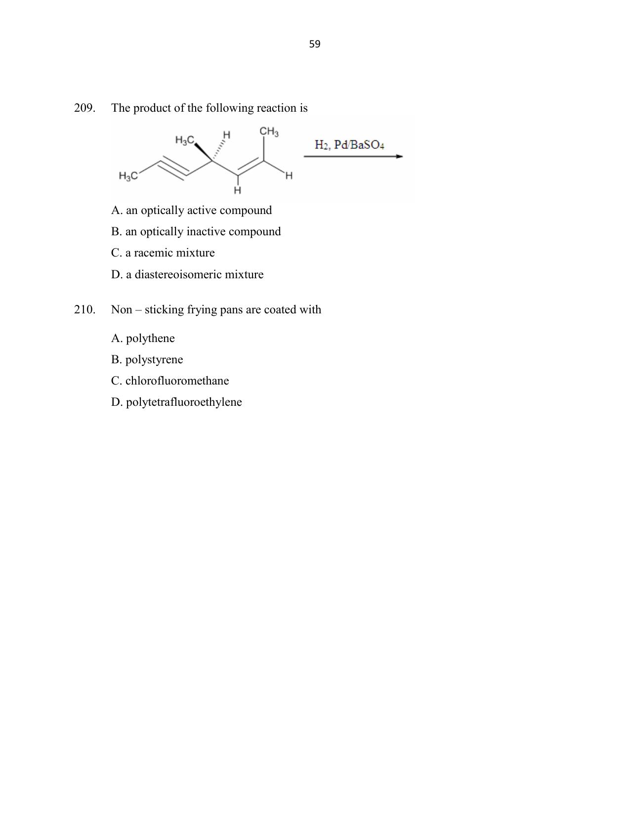 CUSAT CAT 2016 Mathematics, Physics, Chemistry 1 Question Paper - Page 59