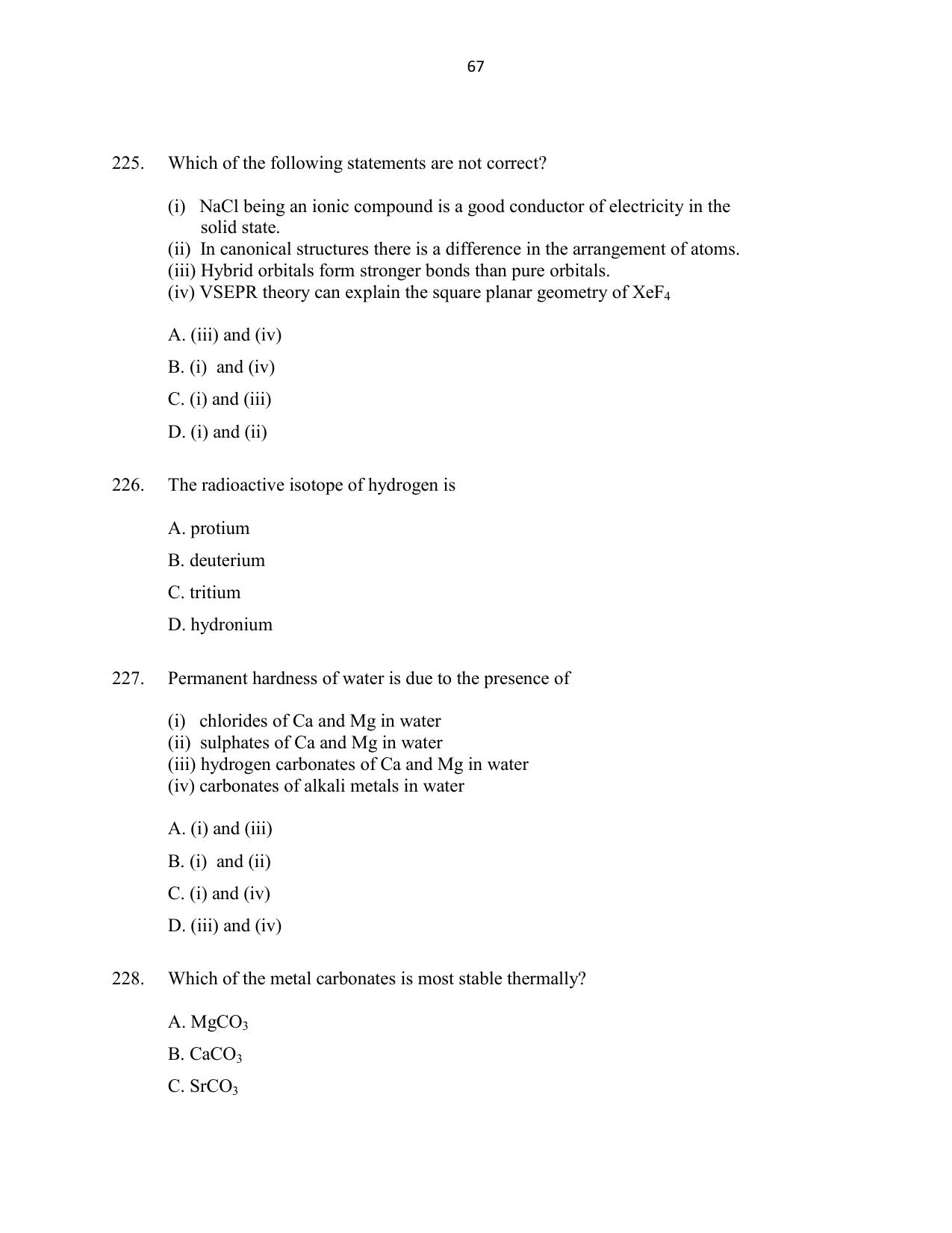 CUSAT CAT 2016 Mathematics, Physics, Chemistry 1 Question Paper - Page 67
