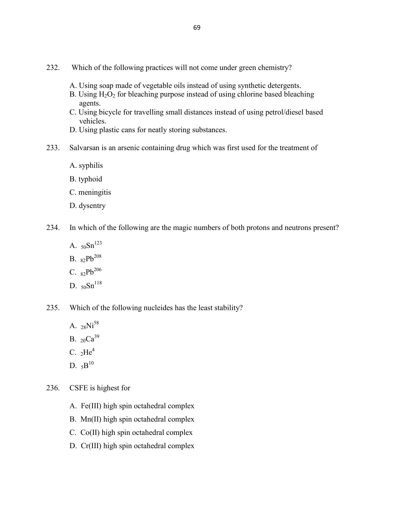 CUSAT CAT 2016 Mathematics, Physics, Chemistry 1 Question Paper - Page 69