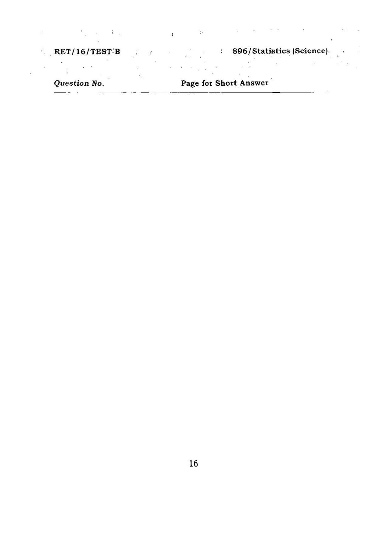 BHU RET Statistics (Science) 2016 Question Paper - Page 16