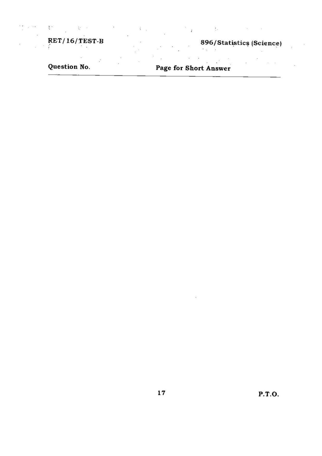 BHU RET Statistics (Science) 2016 Question Paper - Page 17