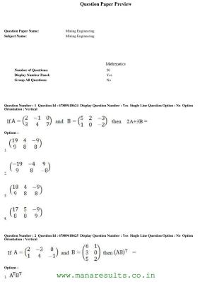 AP ECET 2018 - Mining Engineering Old Previous Question Papers