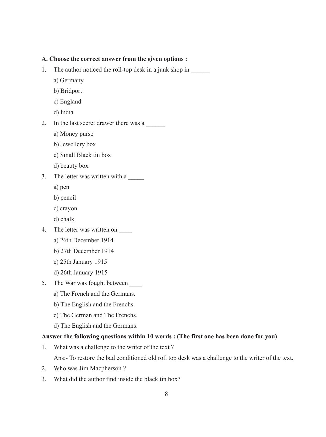 Tripura Board Class 8 English Workbooks - Page 8