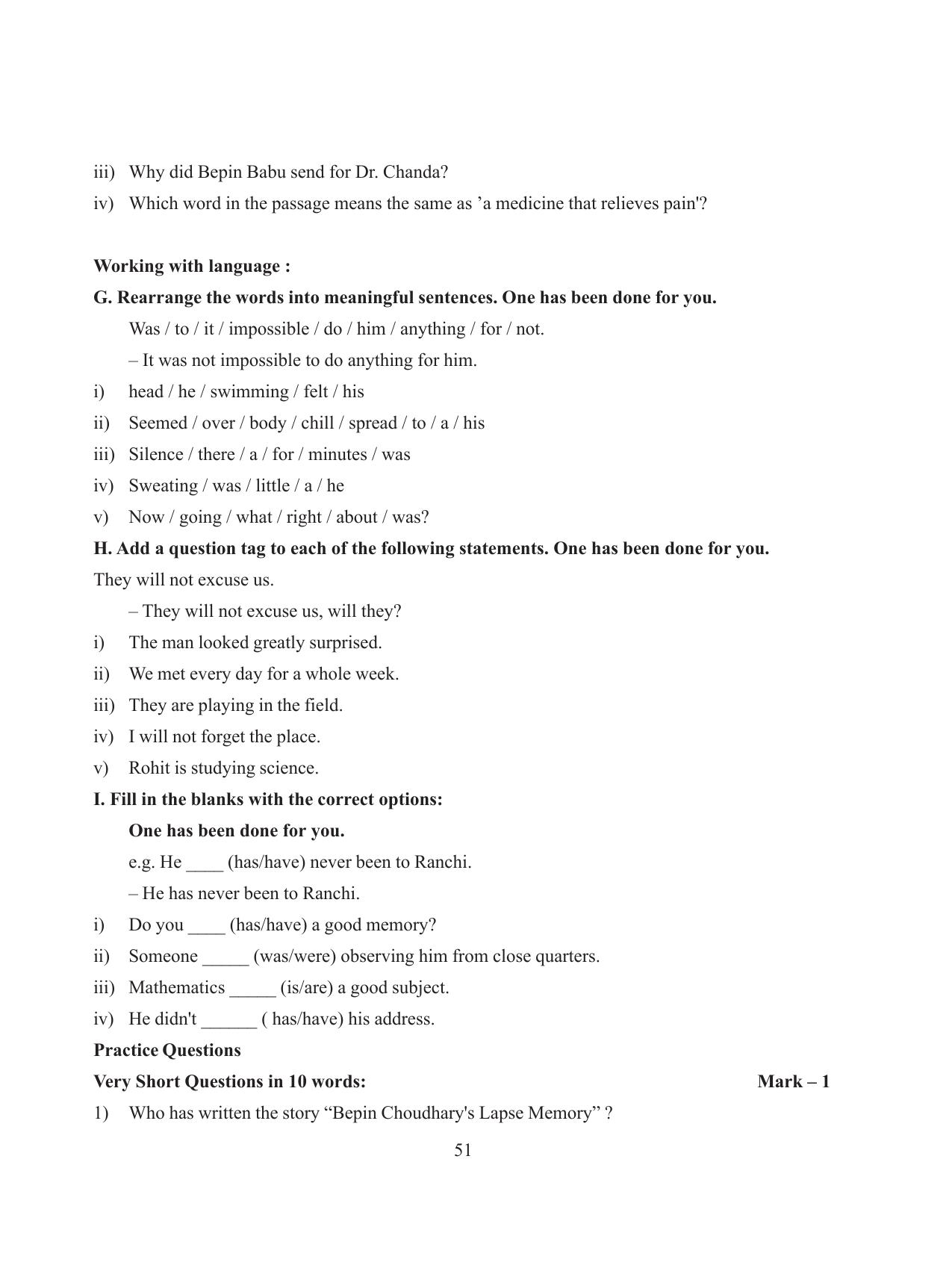 Tripura Board Class 8 English Workbooks - Page 51