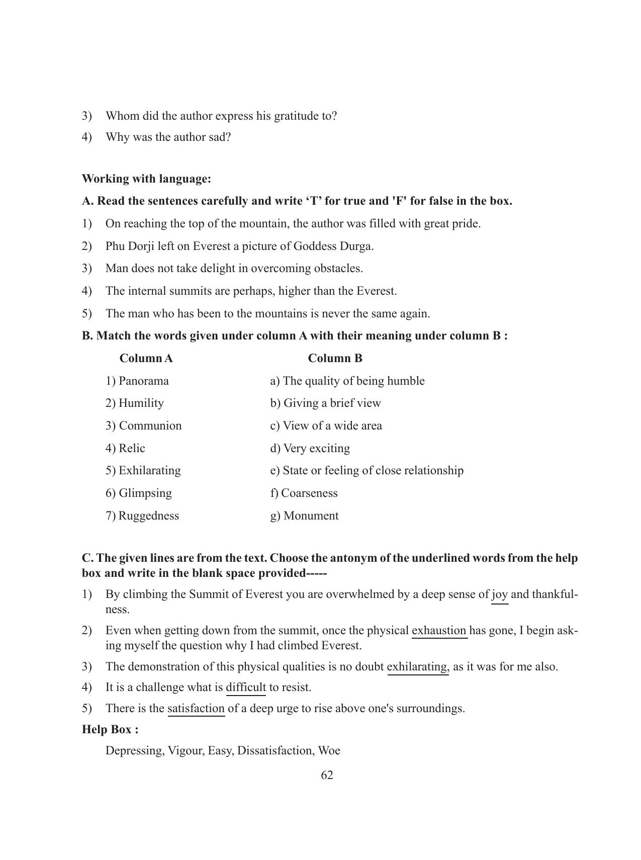 Tripura Board Class 8 English Workbooks - Page 62