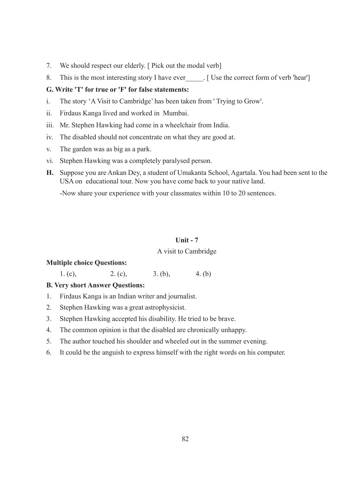 Tripura Board Class 8 English Workbooks - Page 82