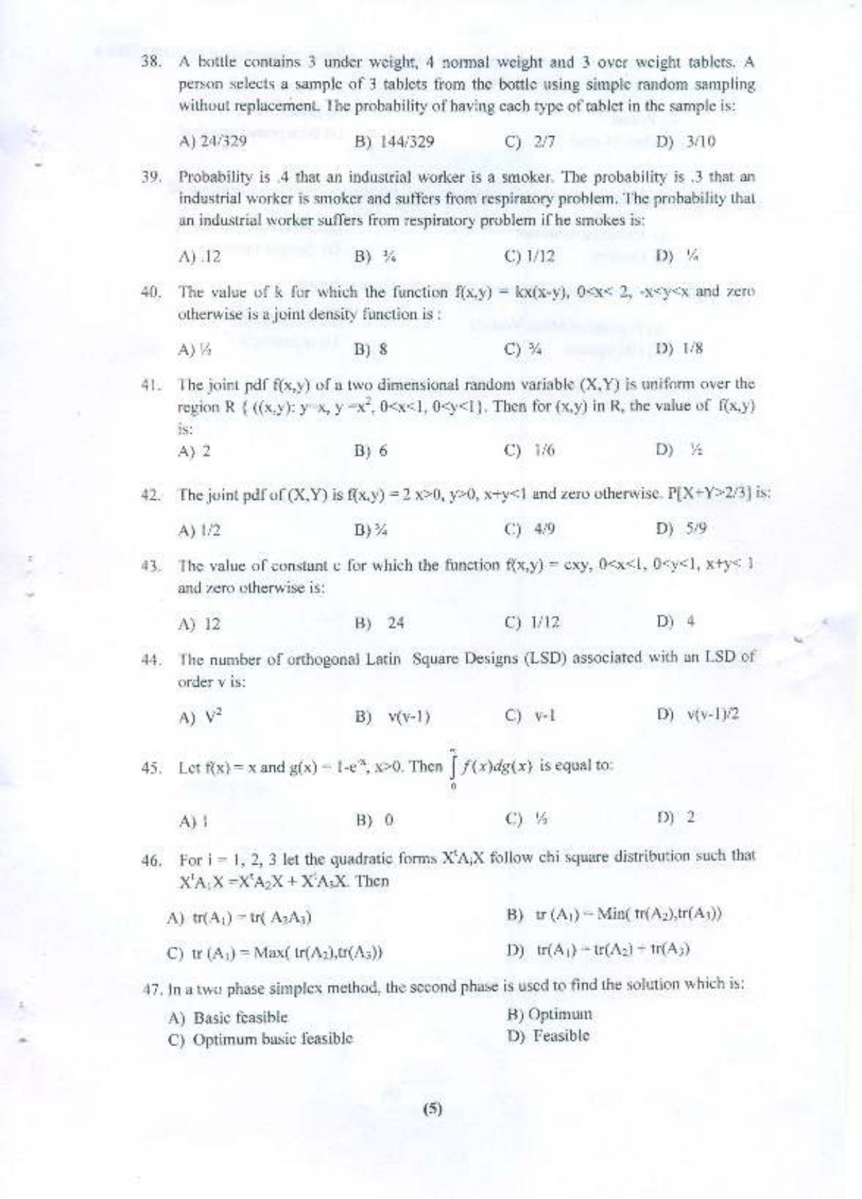 PU MPET Statistics 2015 Question Paper - Page 6