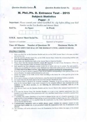 PU MPET Statistics 2015 Question Paper