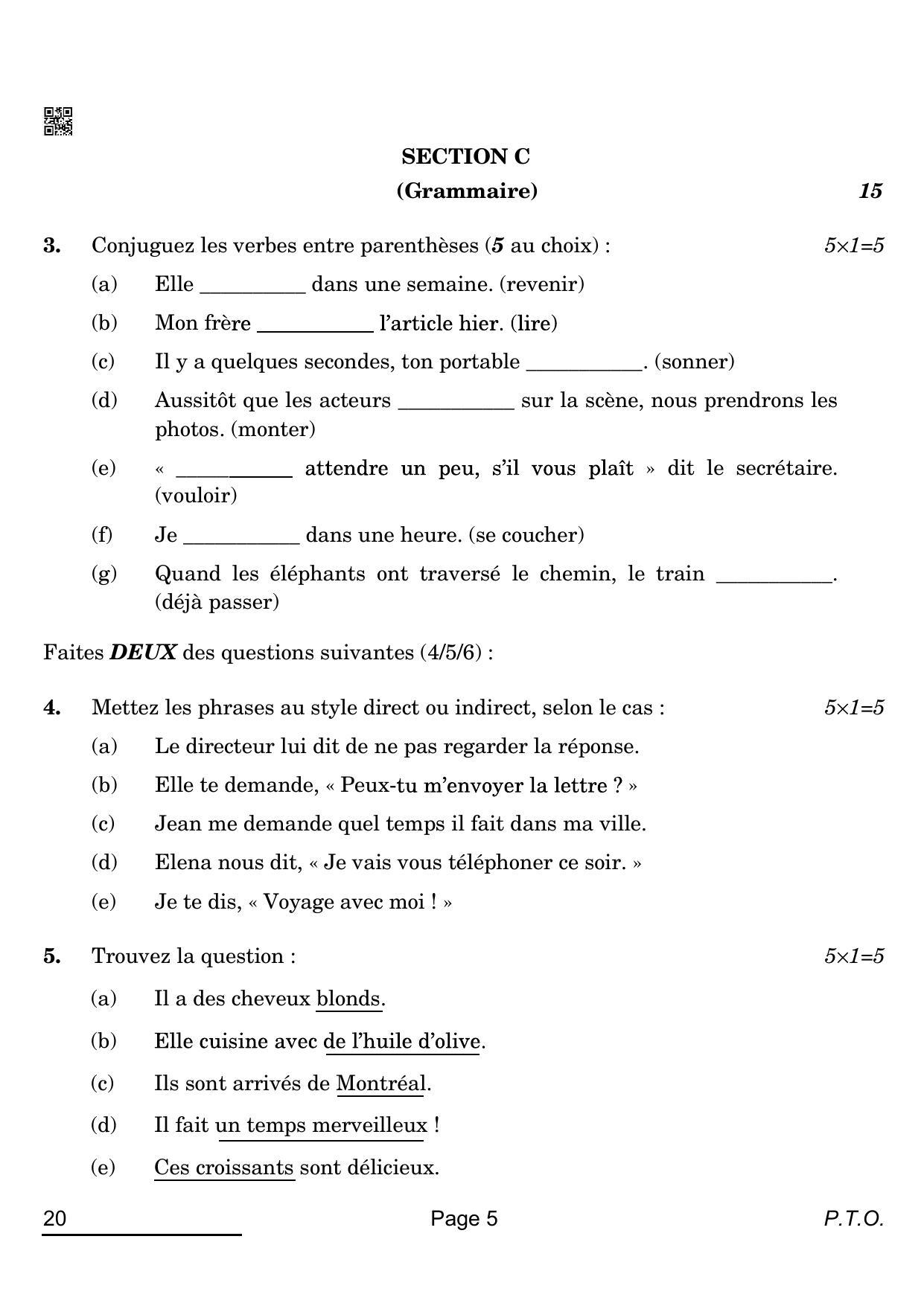 CBSE Class 10 20_French 2022 Question Paper - Page 5